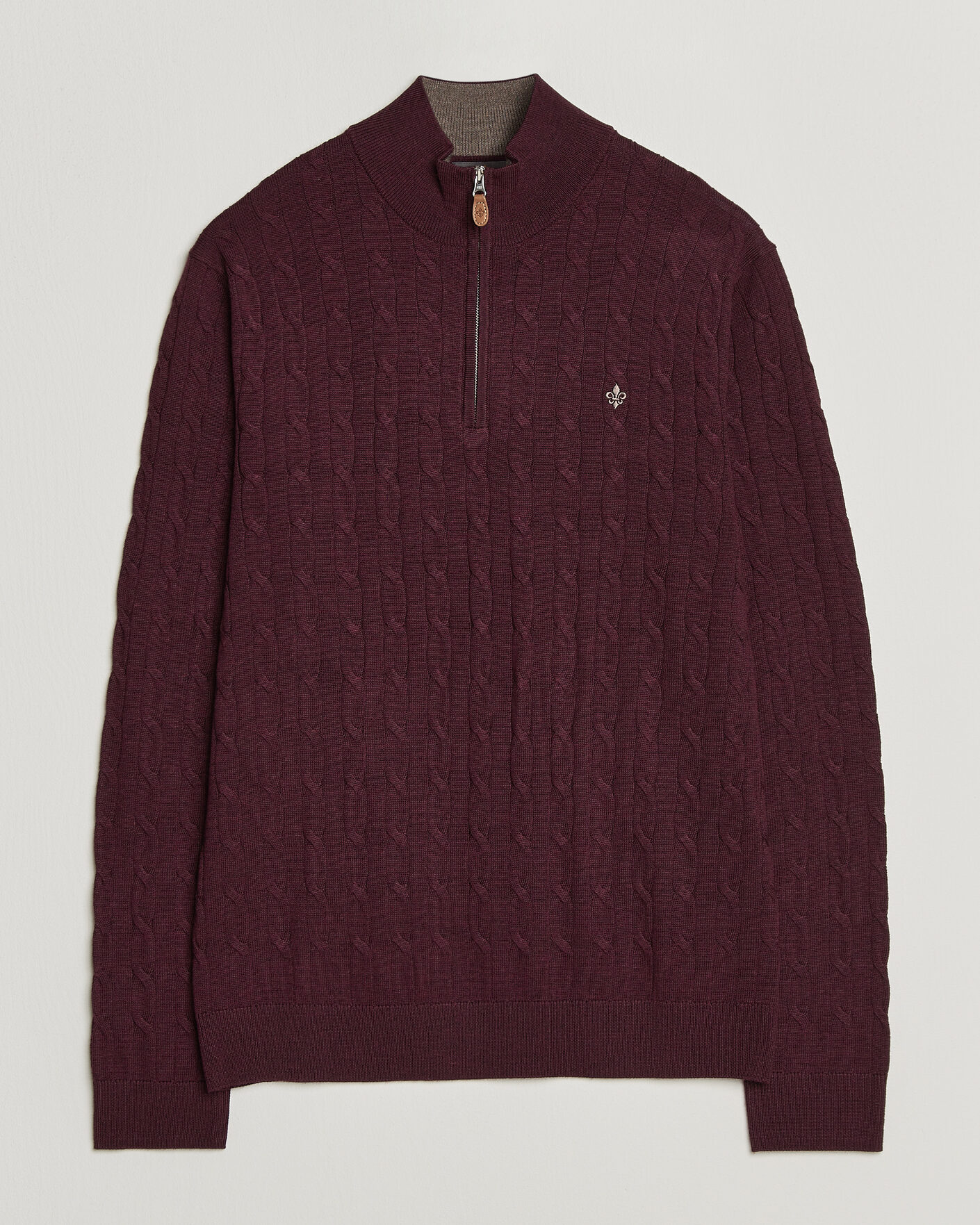 Herren | Pullover | Morris | Merino Cable Half Zip Wine Red