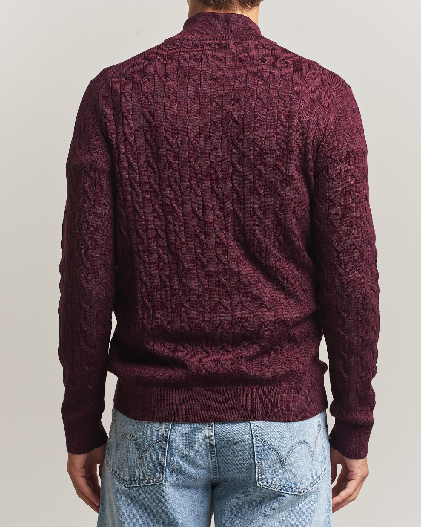 Herren | Pullover | Morris | Merino Cable Half Zip Wine Red