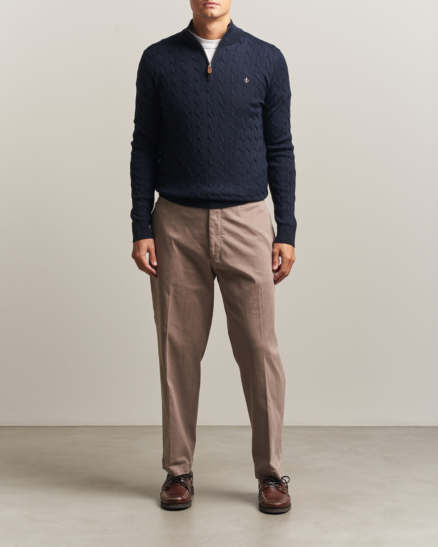 Herren | Pullover | Morris | Merino Cable Half Zip Navy