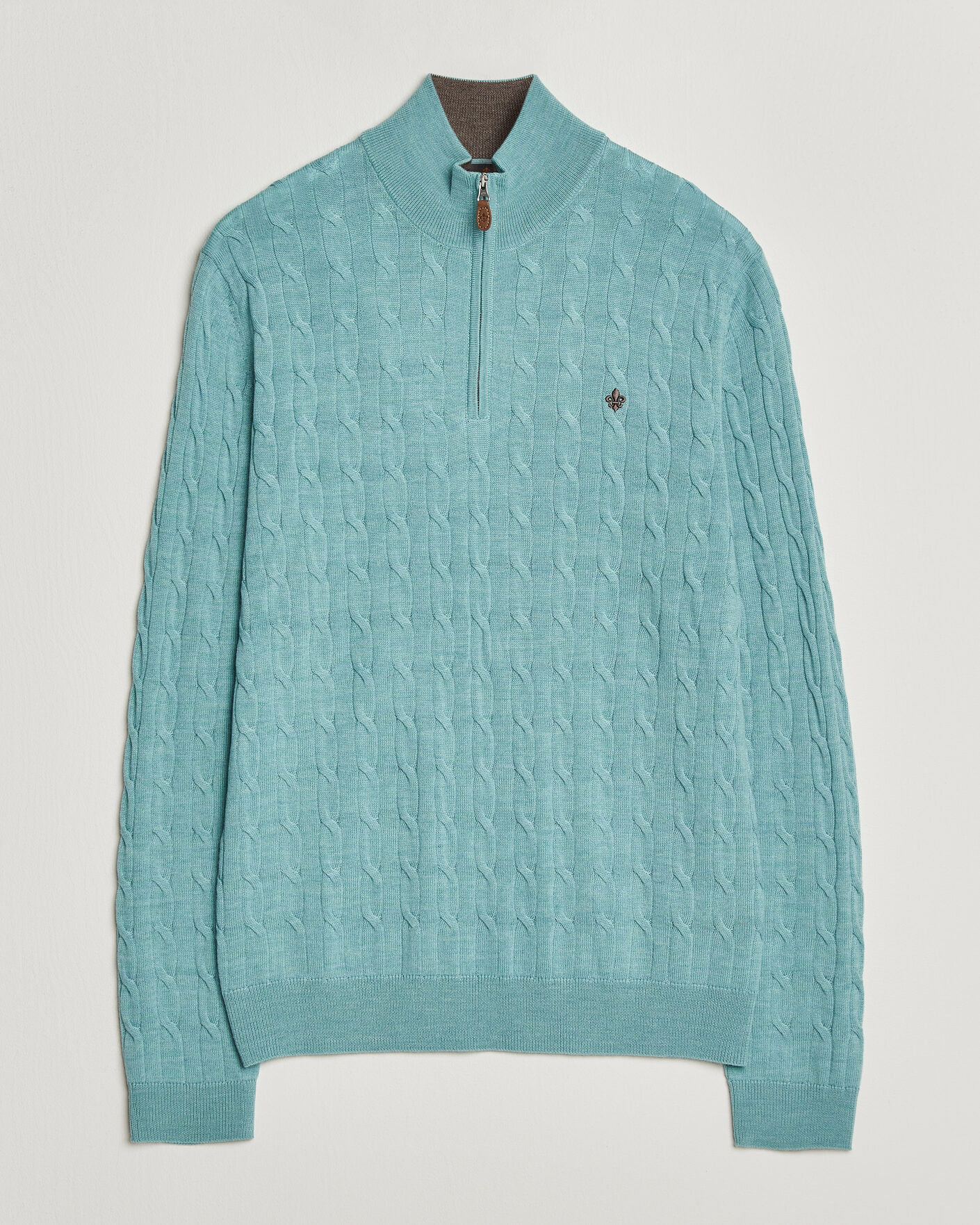Herren | Pullover | Morris | Merino Cable Half Zip Ocean Blue