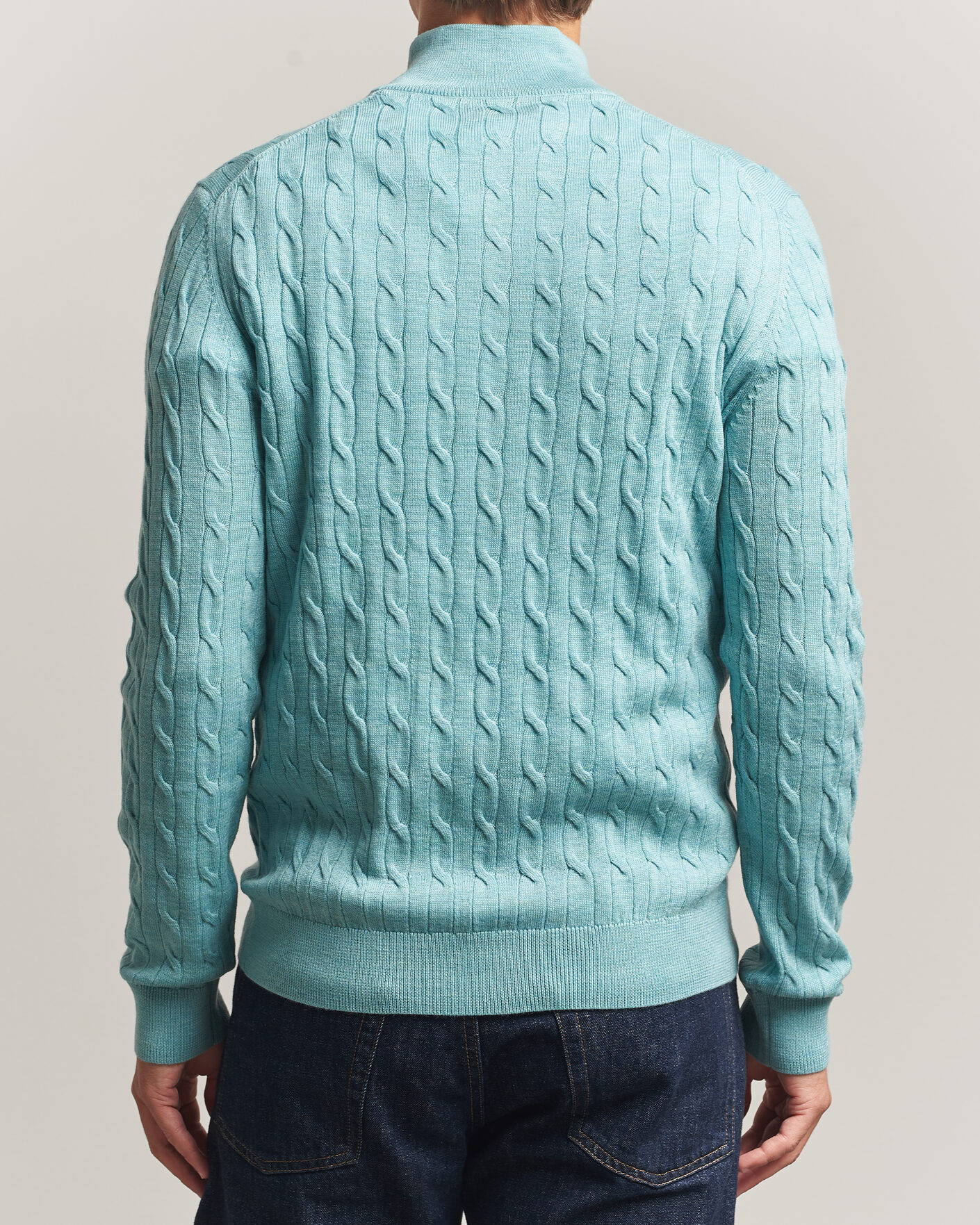Herren | Pullover | Morris | Merino Cable Half Zip Ocean Blue