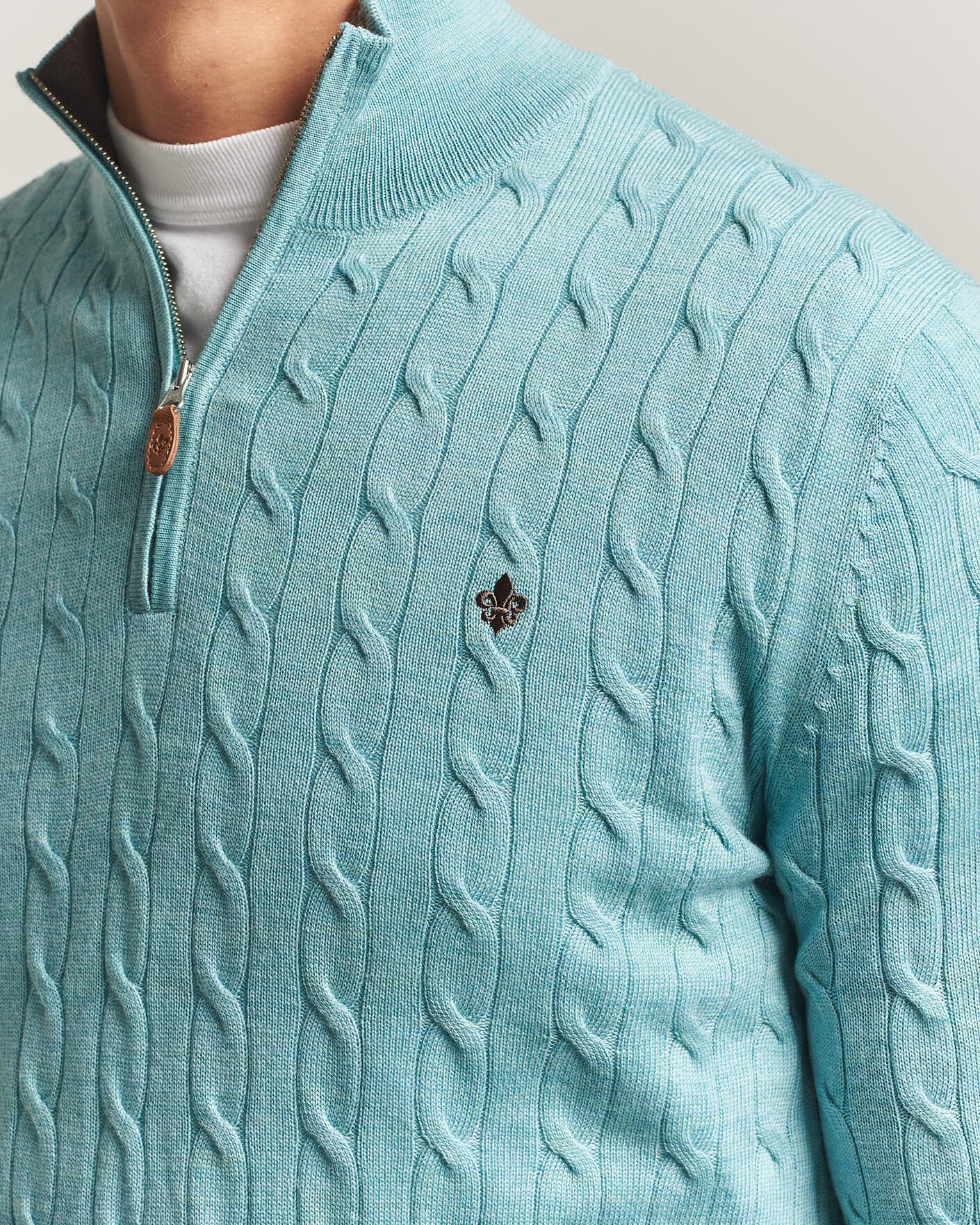 Herren | Pullover | Morris | Merino Cable Half Zip Ocean Blue