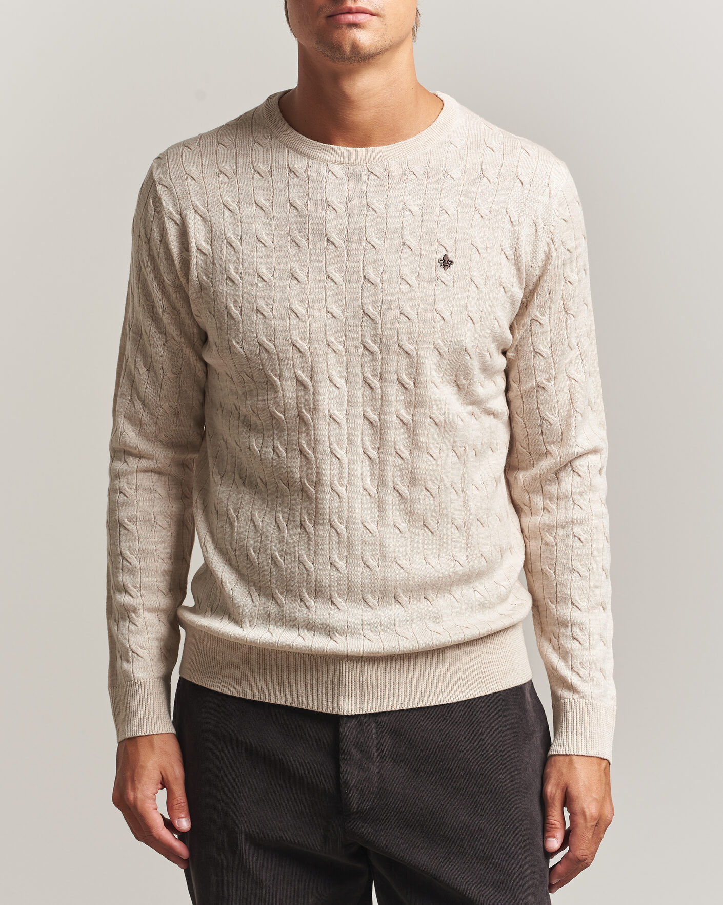 Herren | Pullover | Morris | Merino Cable O-Neck Off White