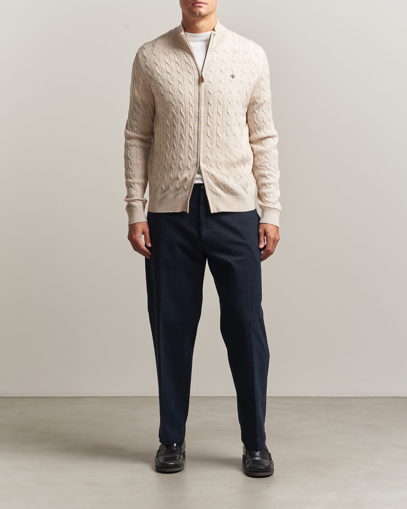 Herren | Pullover | Morris | Merino Cable Zip Cardigan Off White