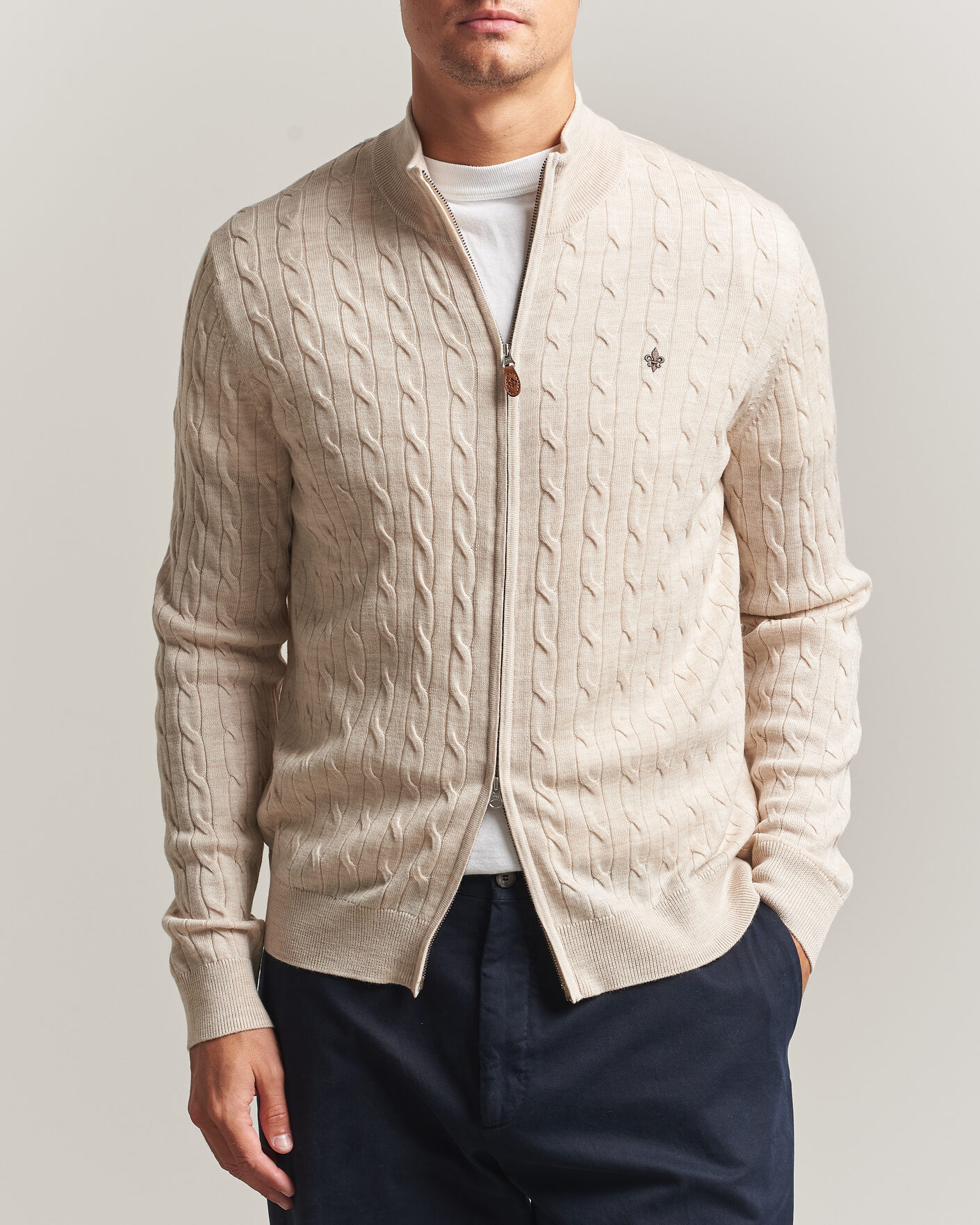 Herren | Pullover | Morris | Merino Cable Zip Cardigan Off White