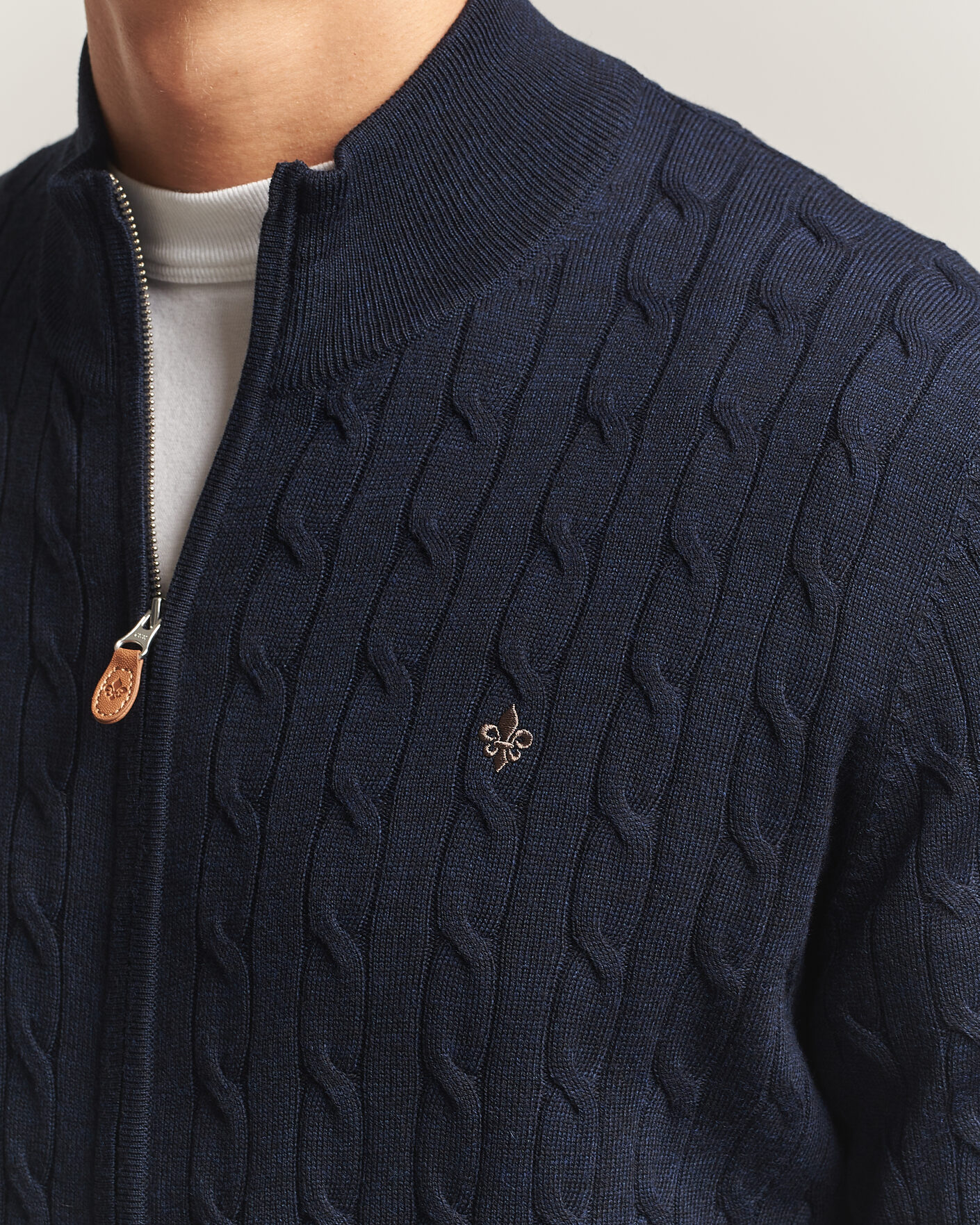 Herren | Pullover | Morris | Merino Cable Zip Cardigan Navy