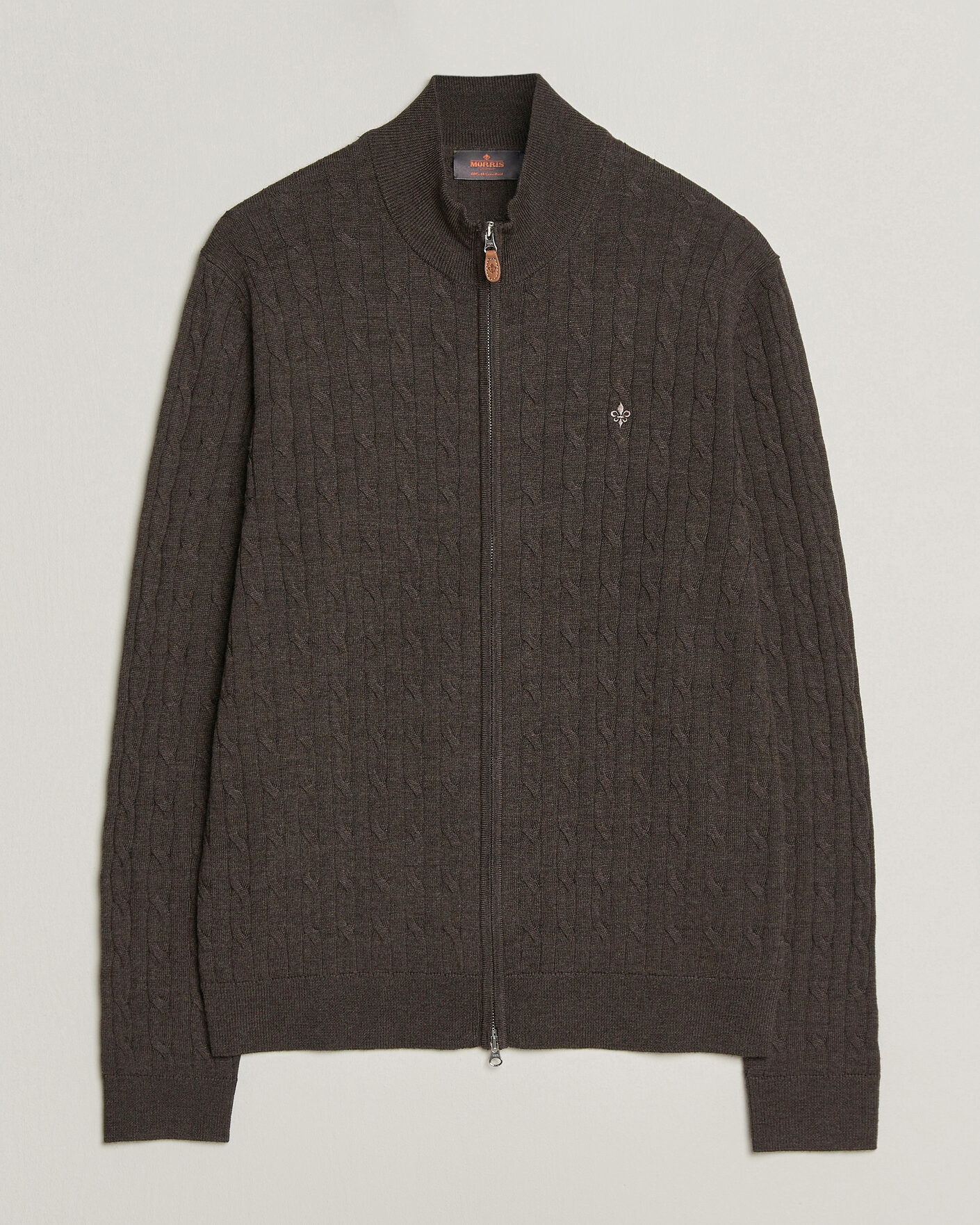 Herren | Pullover | Morris | Merino Cable Zip Cardigan Brown