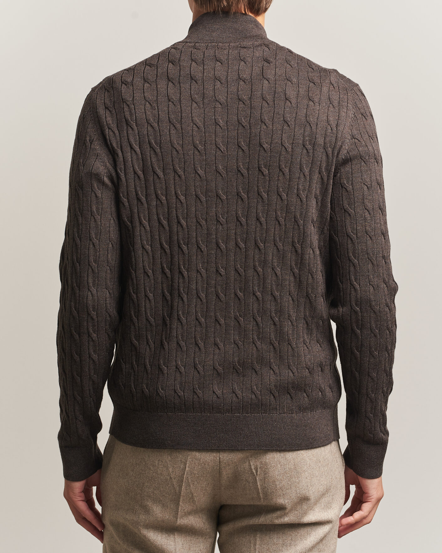 Herren | Pullover | Morris | Merino Cable Zip Cardigan Brown