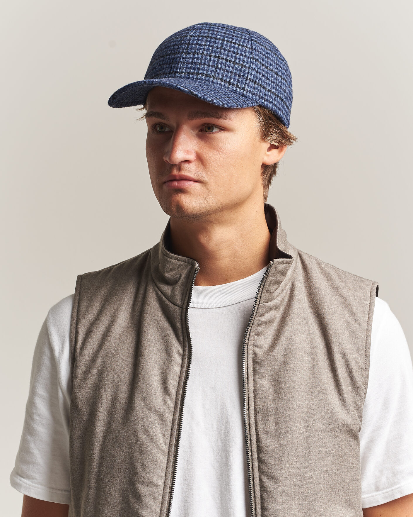 Herren | Hüte & Mützen | Varsity Headwear | Mohair Wool Checked Baseball Cap Navy