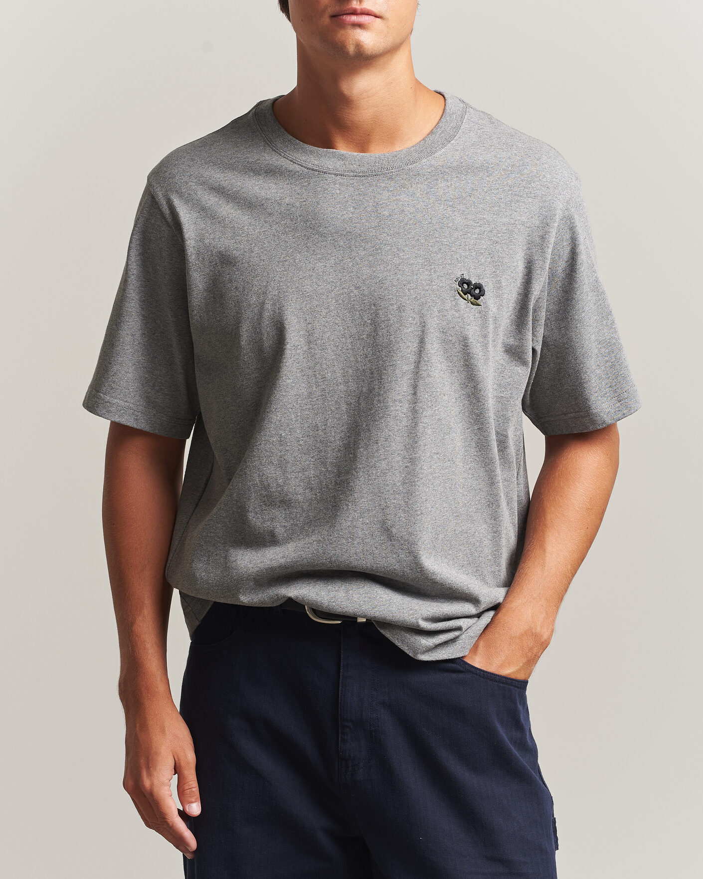 Herren | T-Shirts | NN07 | Jett Embroidered Crew Neck T-Shirt Grey Melange