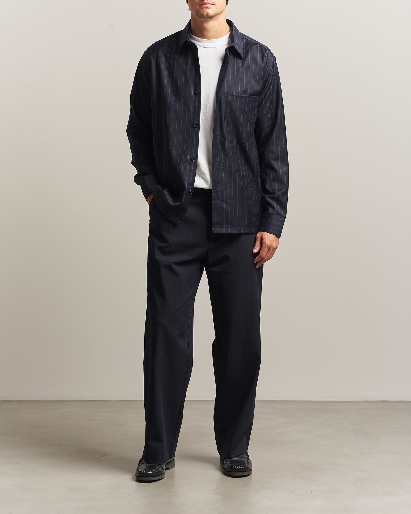 Herren | Hemden | NN07 | Freddy Wool Pinstriped Overshirt Navy