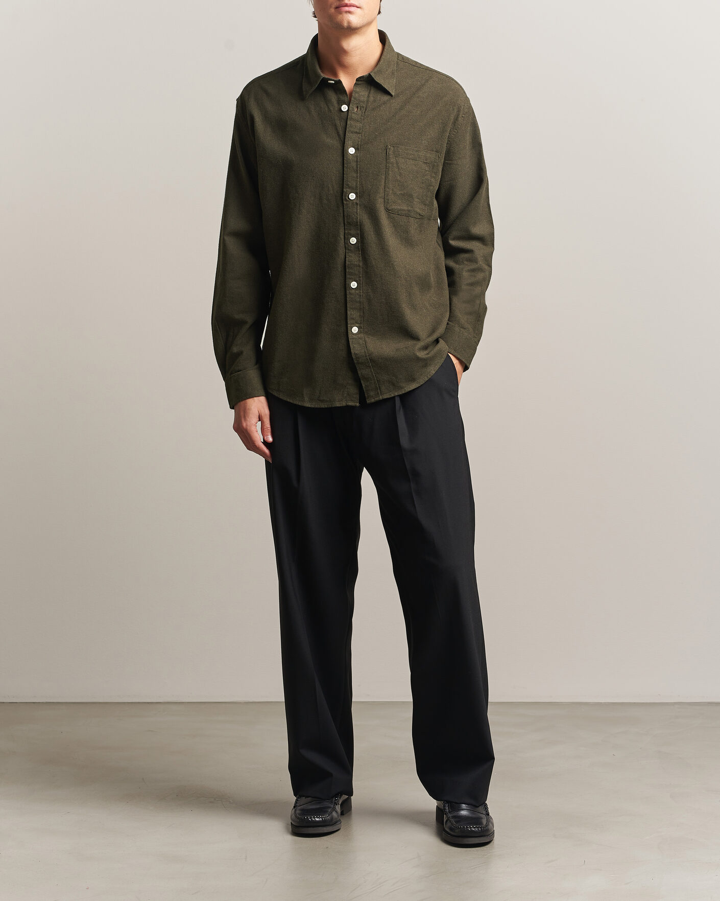 Herren | Hemden | NN07 | Dino Brushed Flannel Shirt Dark Army