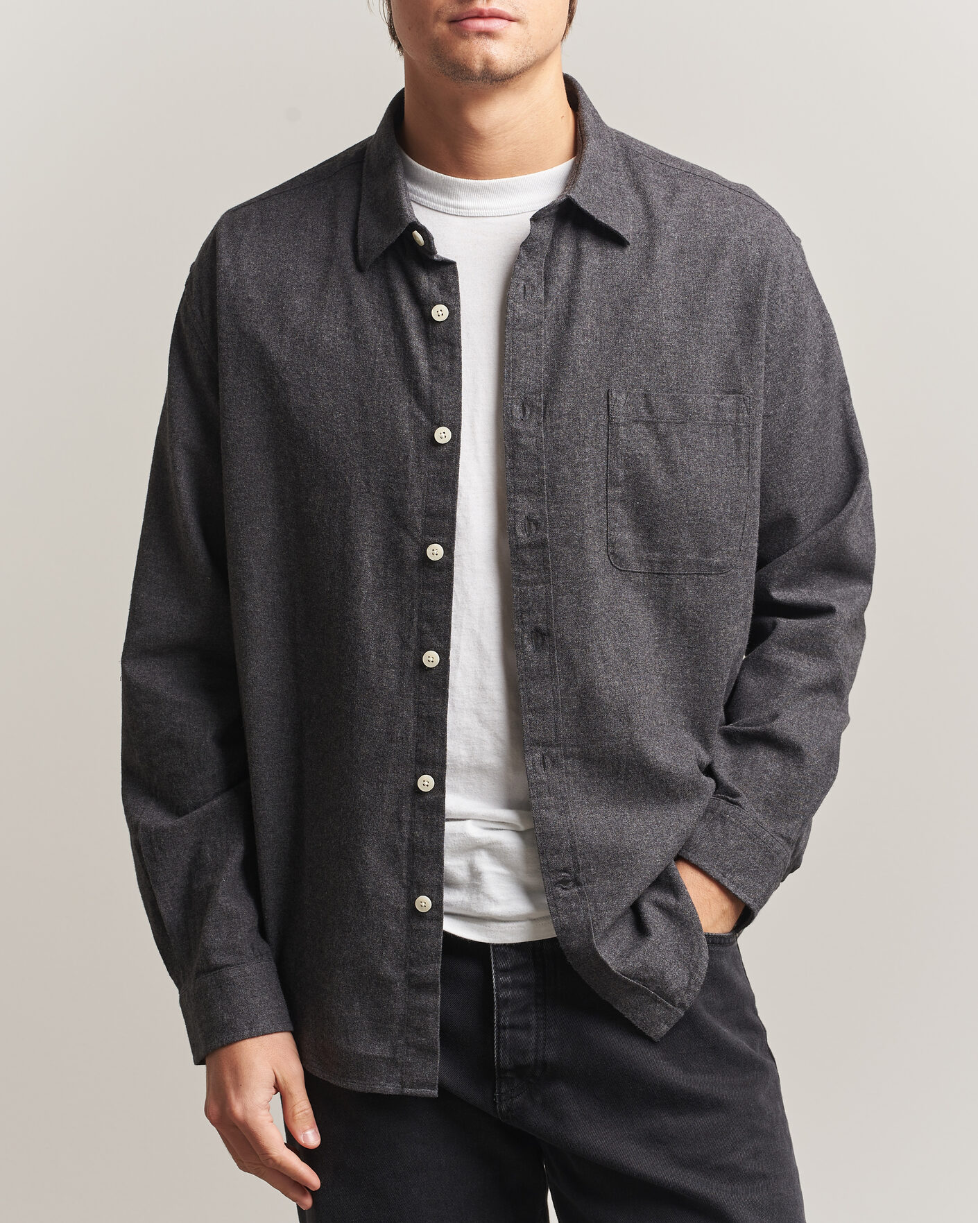 Herren | Hemden | NN07 | Dino Brushed Flannel Shirt Dark Grey