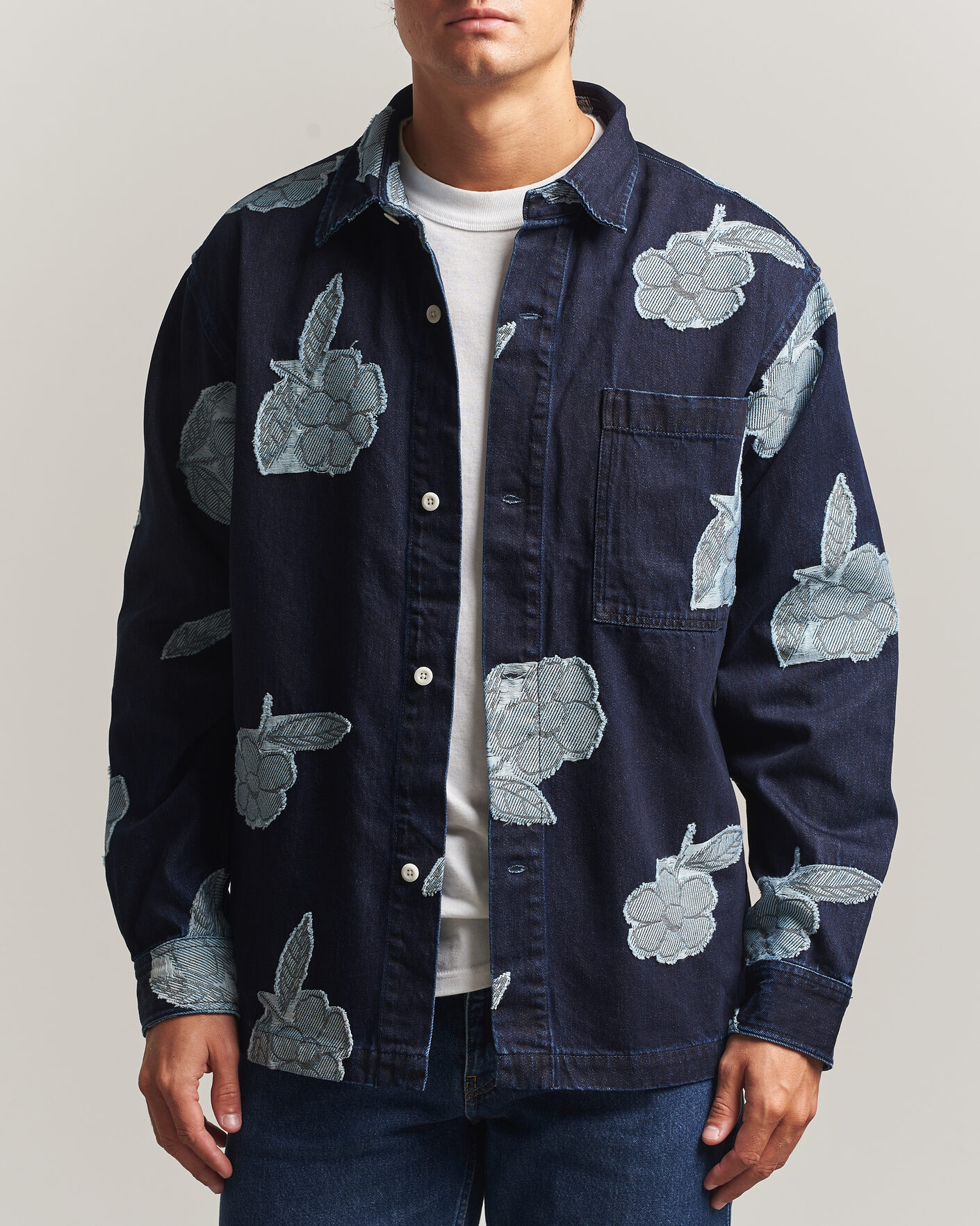 Herren | Hemden | NN07 | Adwin Fil‑coupé Jacquard Denim Overshirt Dark Blue