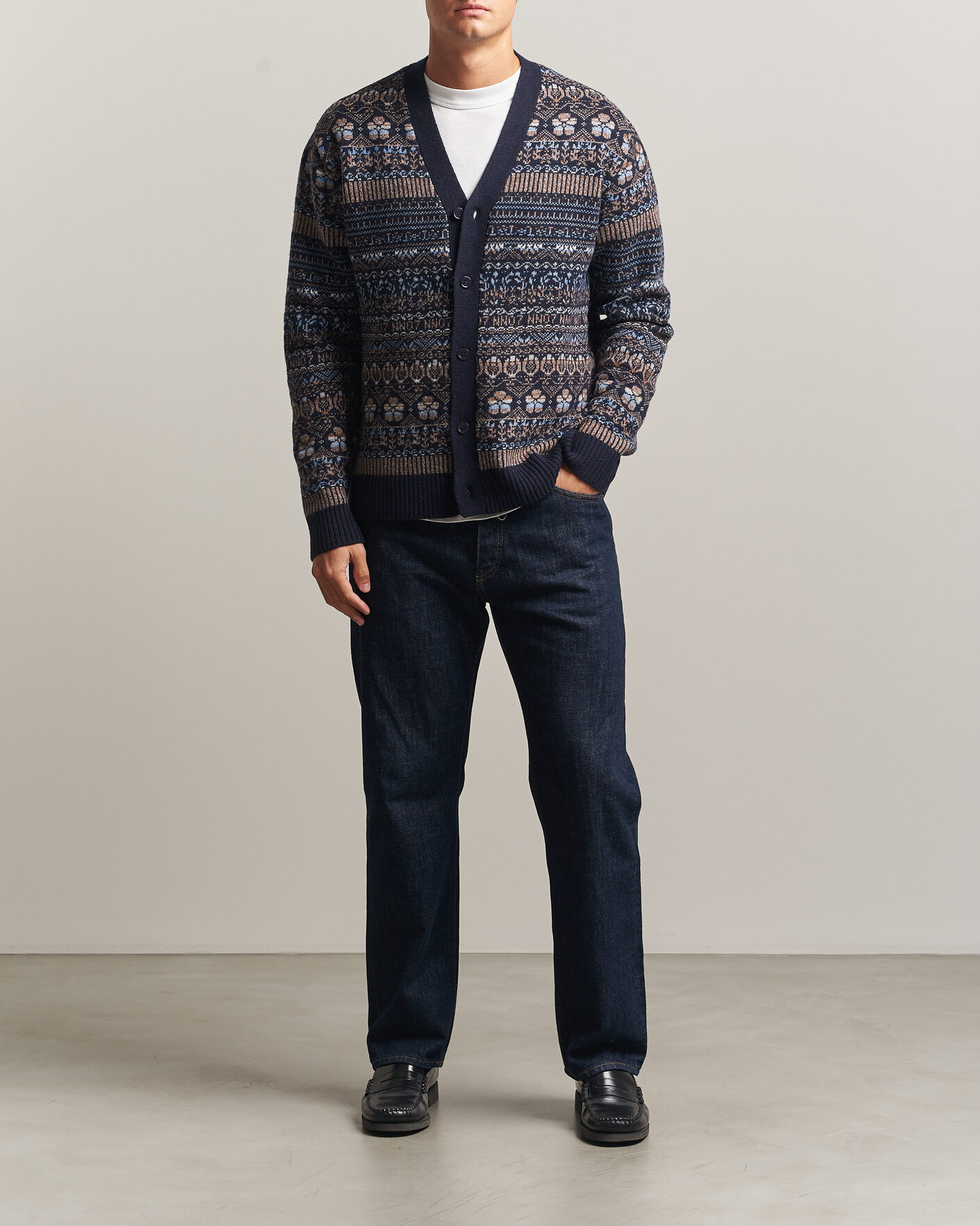 Herren | Pullover | NN07 | Tobias Fairisle Wool Knitted Cardigan Navy Blue