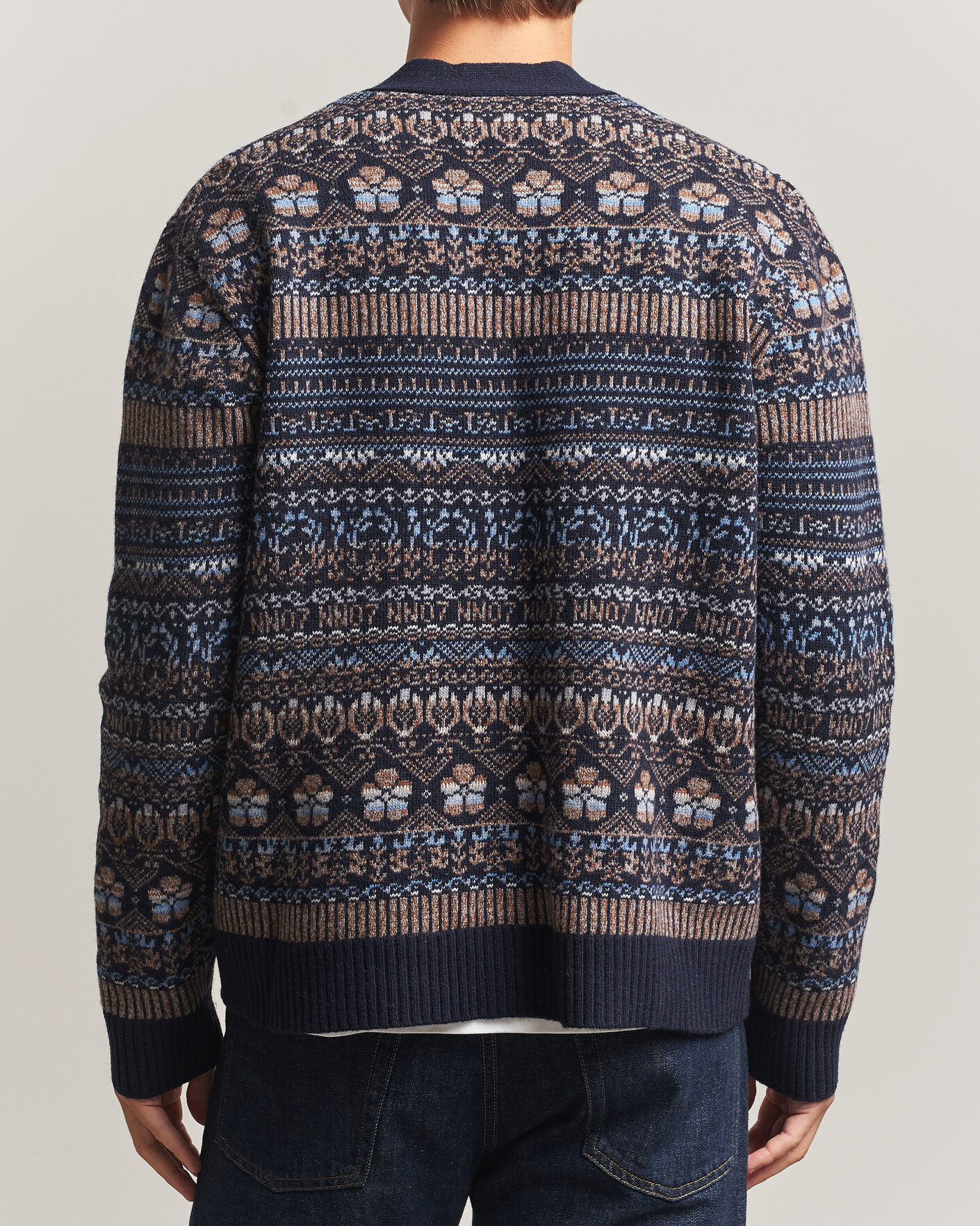 Herren | Pullover | NN07 | Tobias Fairisle Wool Knitted Cardigan Navy Blue