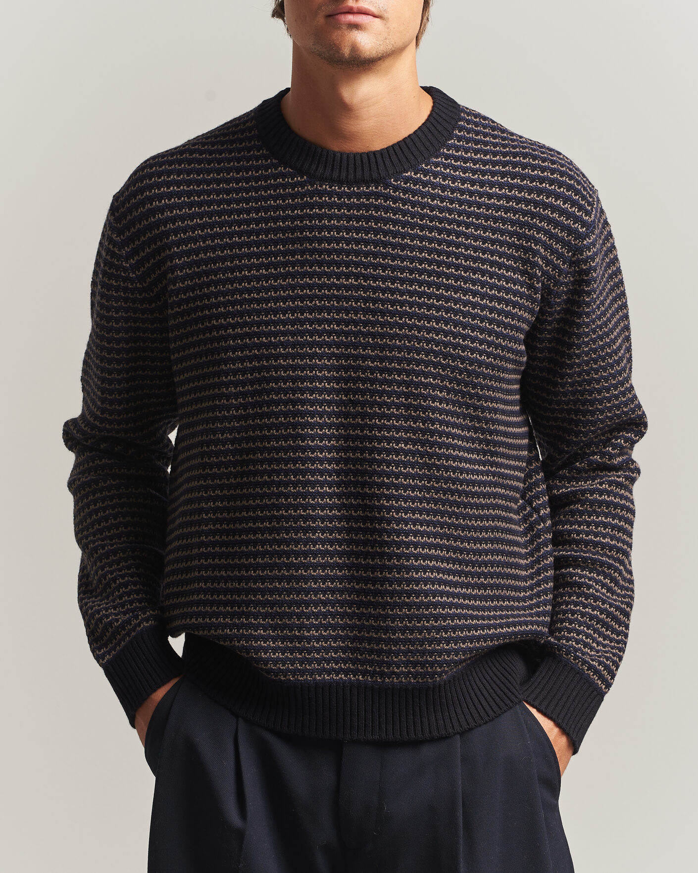 Herren | Pullover | NN07 | Russell Cotton/Wool Structured Sweater Navy Blue