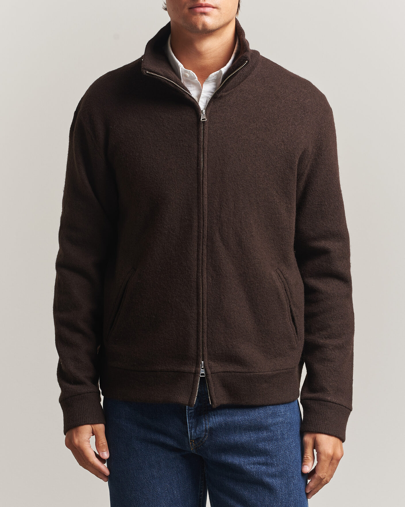 Herren | Pullover | NN07 | Soft Boiled Wool Full Zip Deep Truffle
