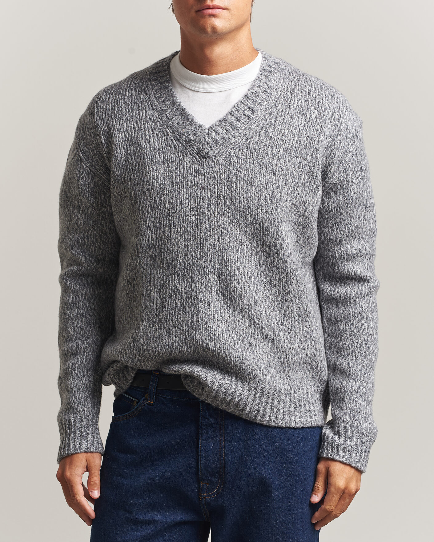 Herren | Pullover | NN07 | Flint Wool Knitted V-Neck Grey Melange