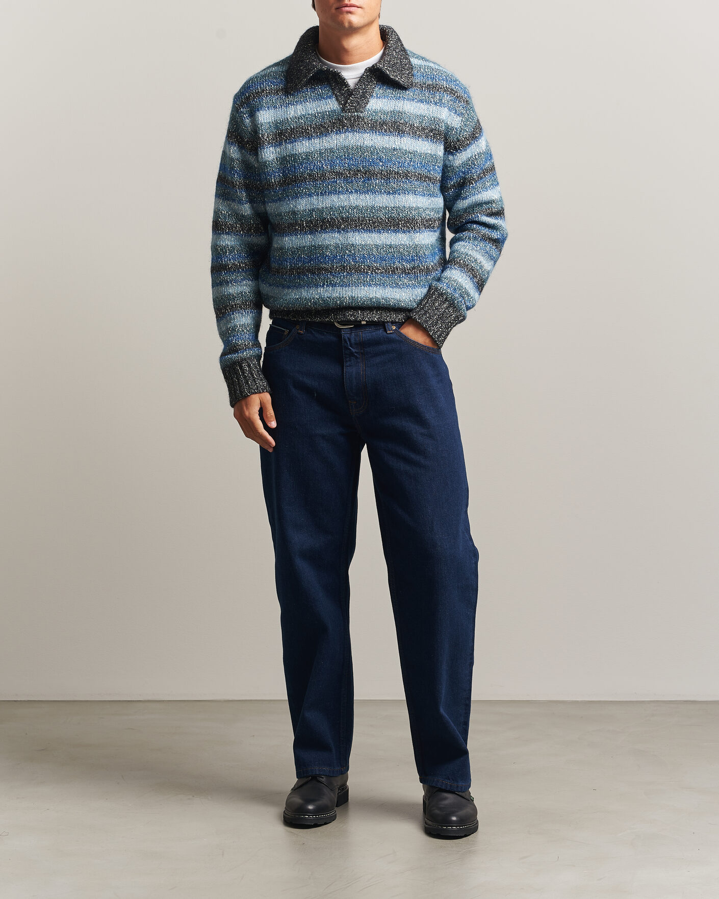 Herren | Pullover | NN07 | Erling Striped Knitted Polo Navy Multi