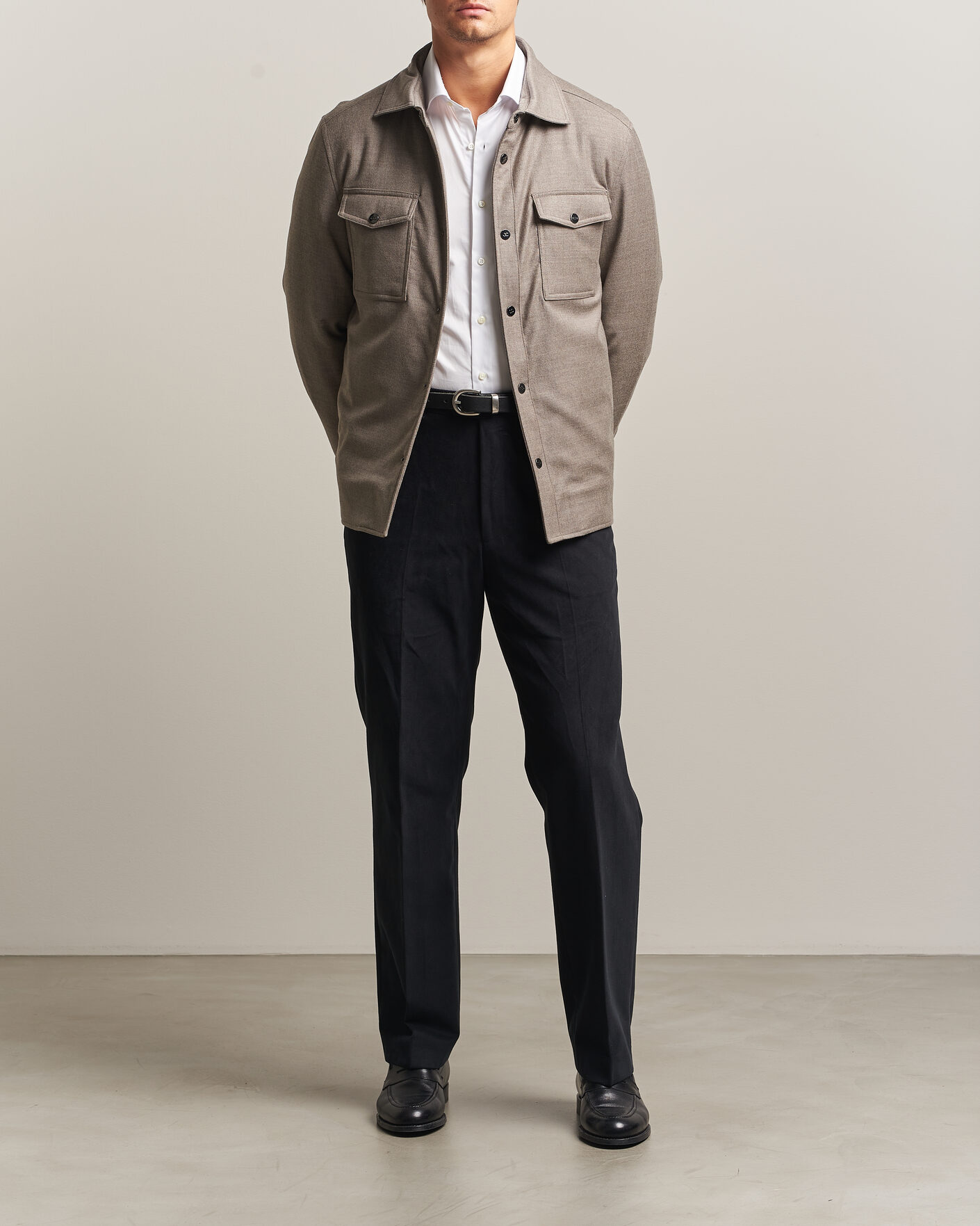 Herren | Jacken | Oscar Jacobson | Nylon/Wool Padded Shirt Jacket Taupe