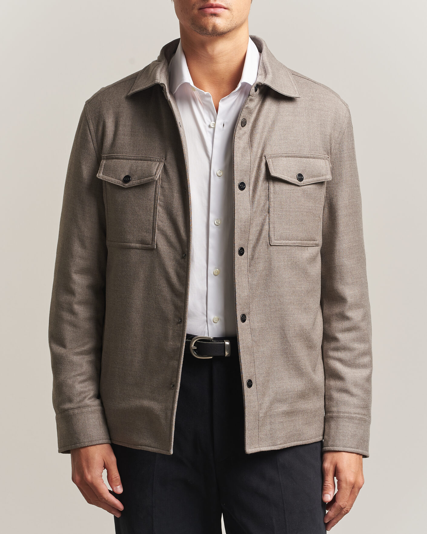 Herren | Jacken | Oscar Jacobson | Nylon/Wool Padded Shirt Jacket Taupe