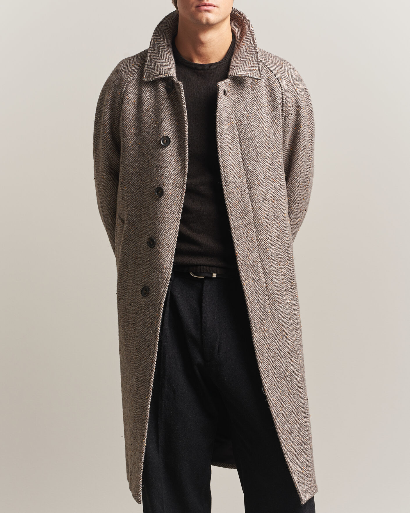 Herren | Jacken | Oscar Jacobson | Raglan Herringbone Wool Coat Beige