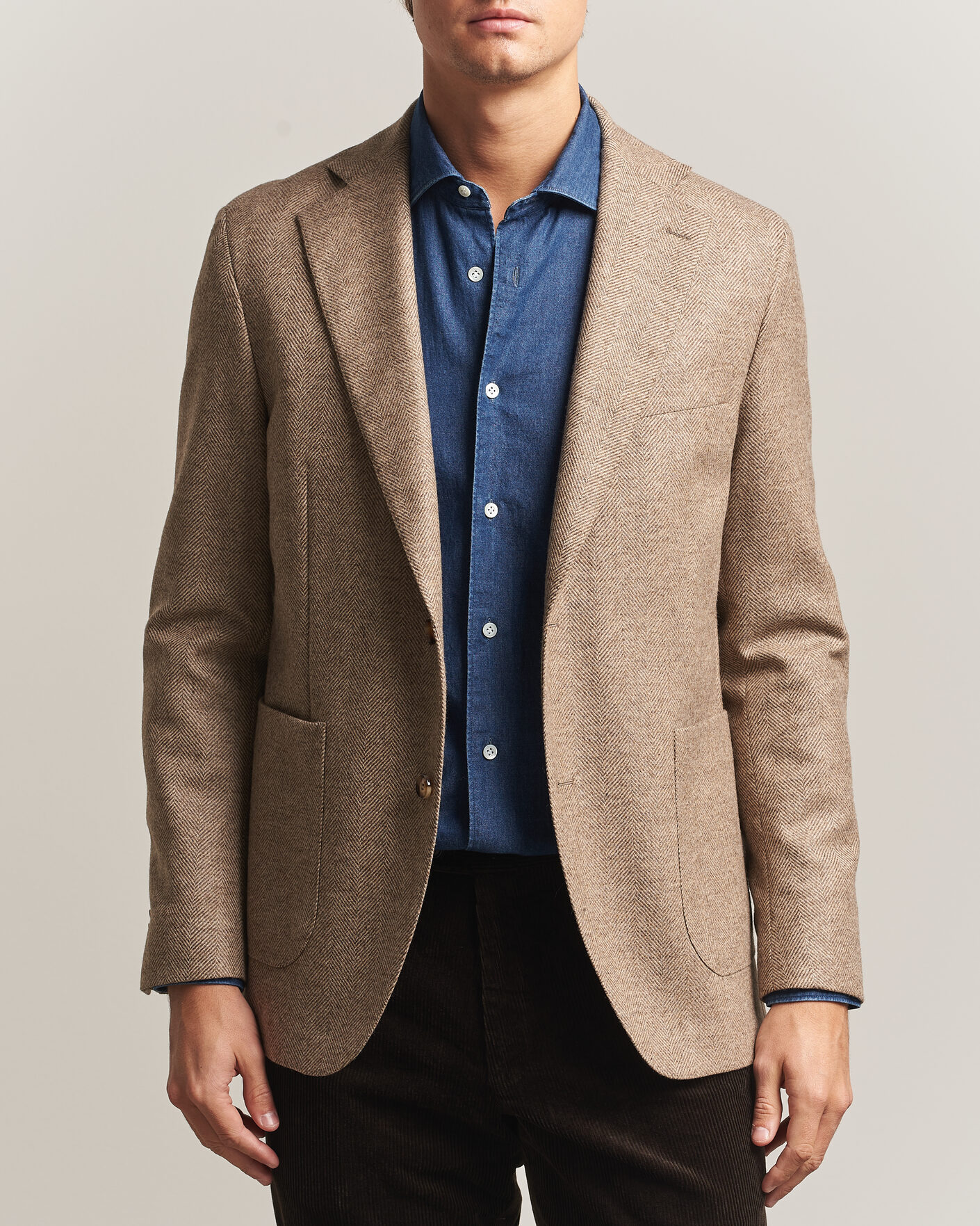 Herren | Sakkos | Oscar Jacobson | Fogerty Herringbone Wool Blazer Beige