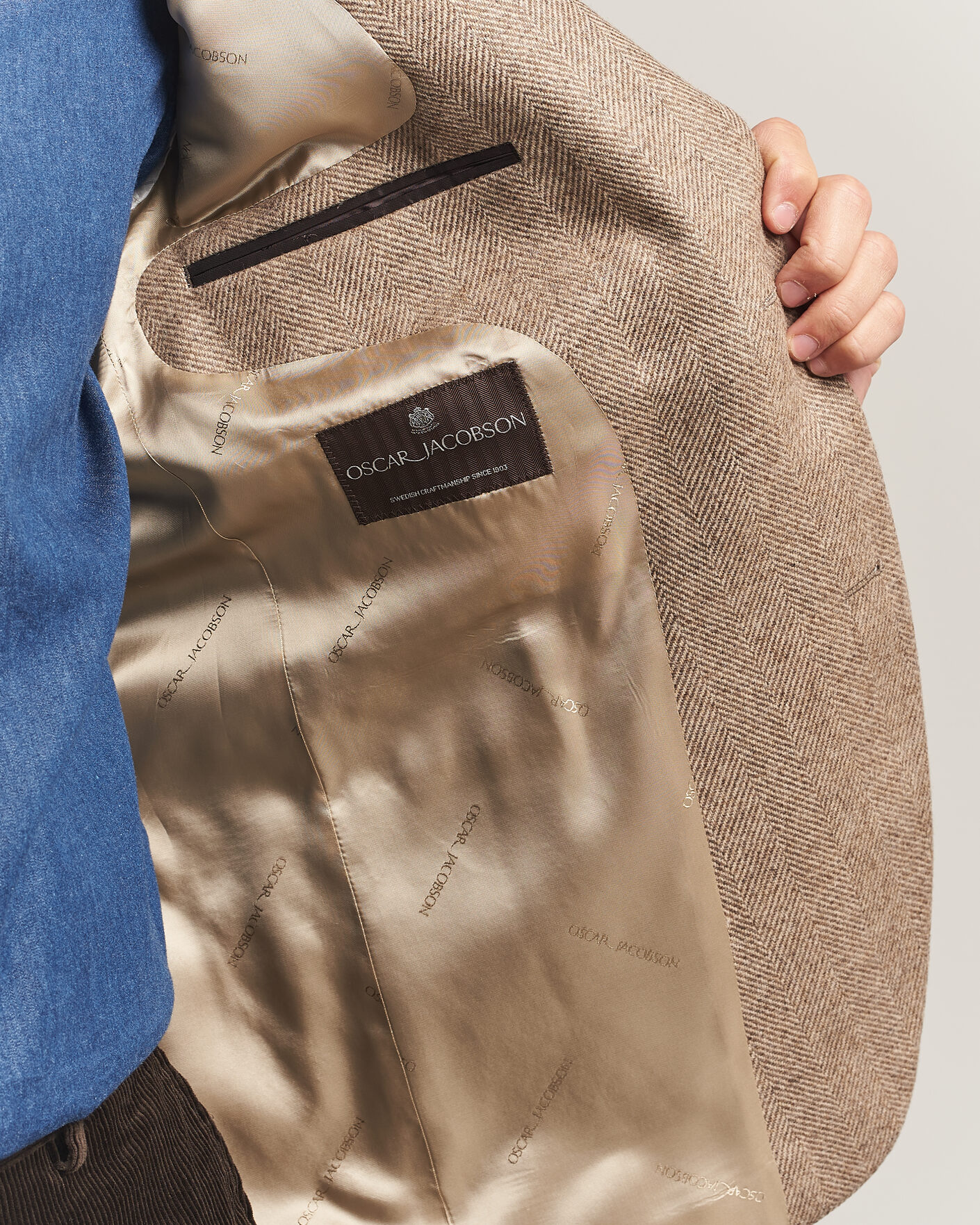 Herren | Sakkos | Oscar Jacobson | Fogerty Herringbone Wool Blazer Beige