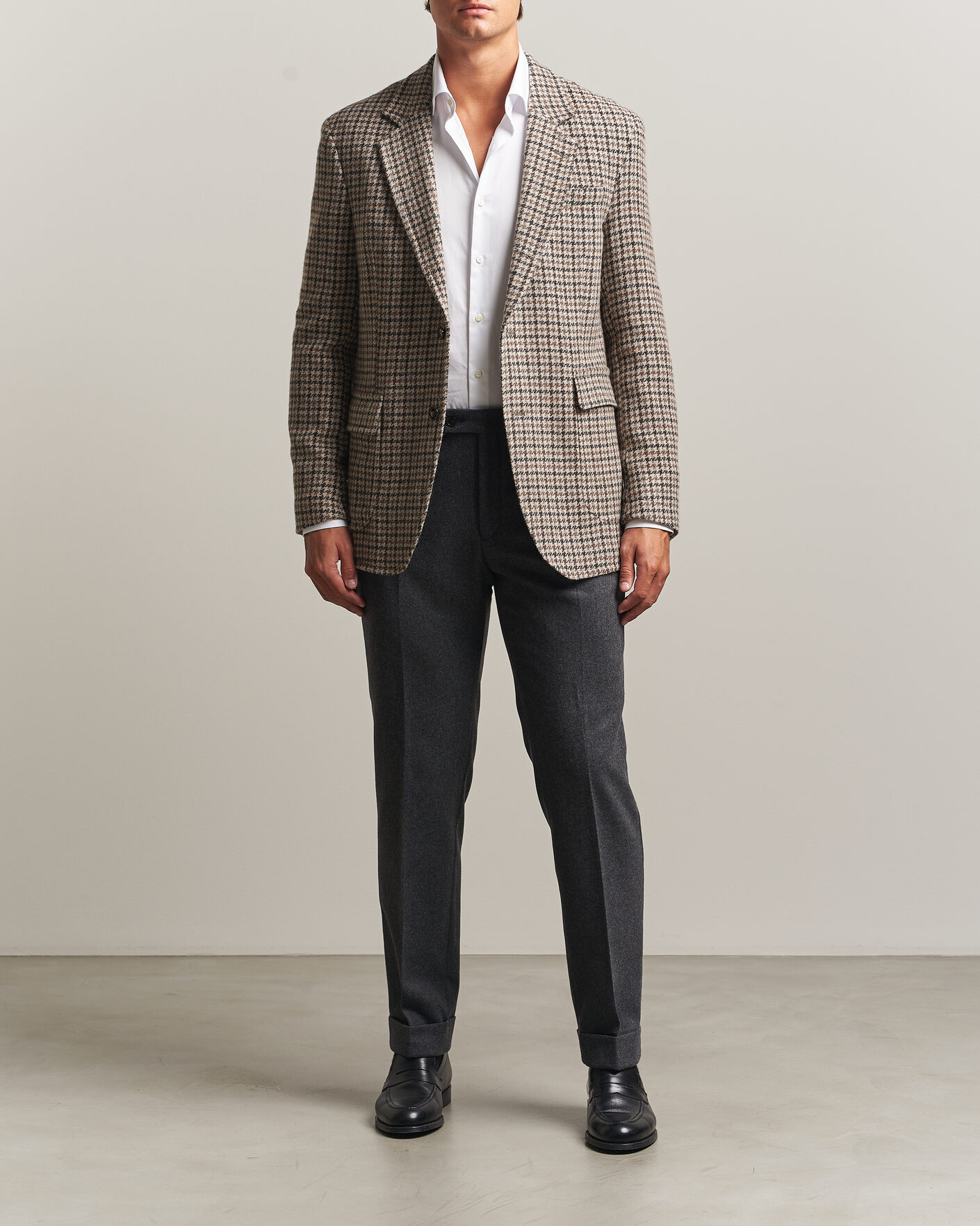 Herren | Sakkos | Oscar Jacobson | Fridolf Wool Houndstooth Patch Blazer Brown