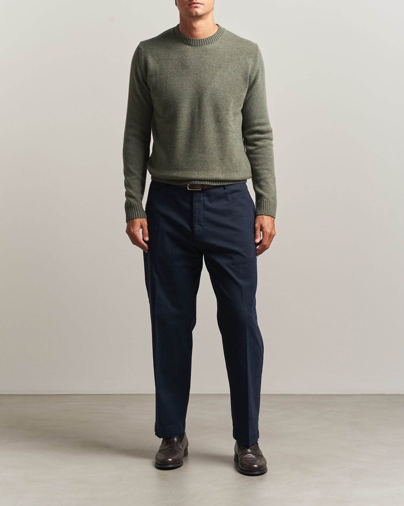 Herren | Pullover | Stenströms | Brushed Merino Crew Neck Green