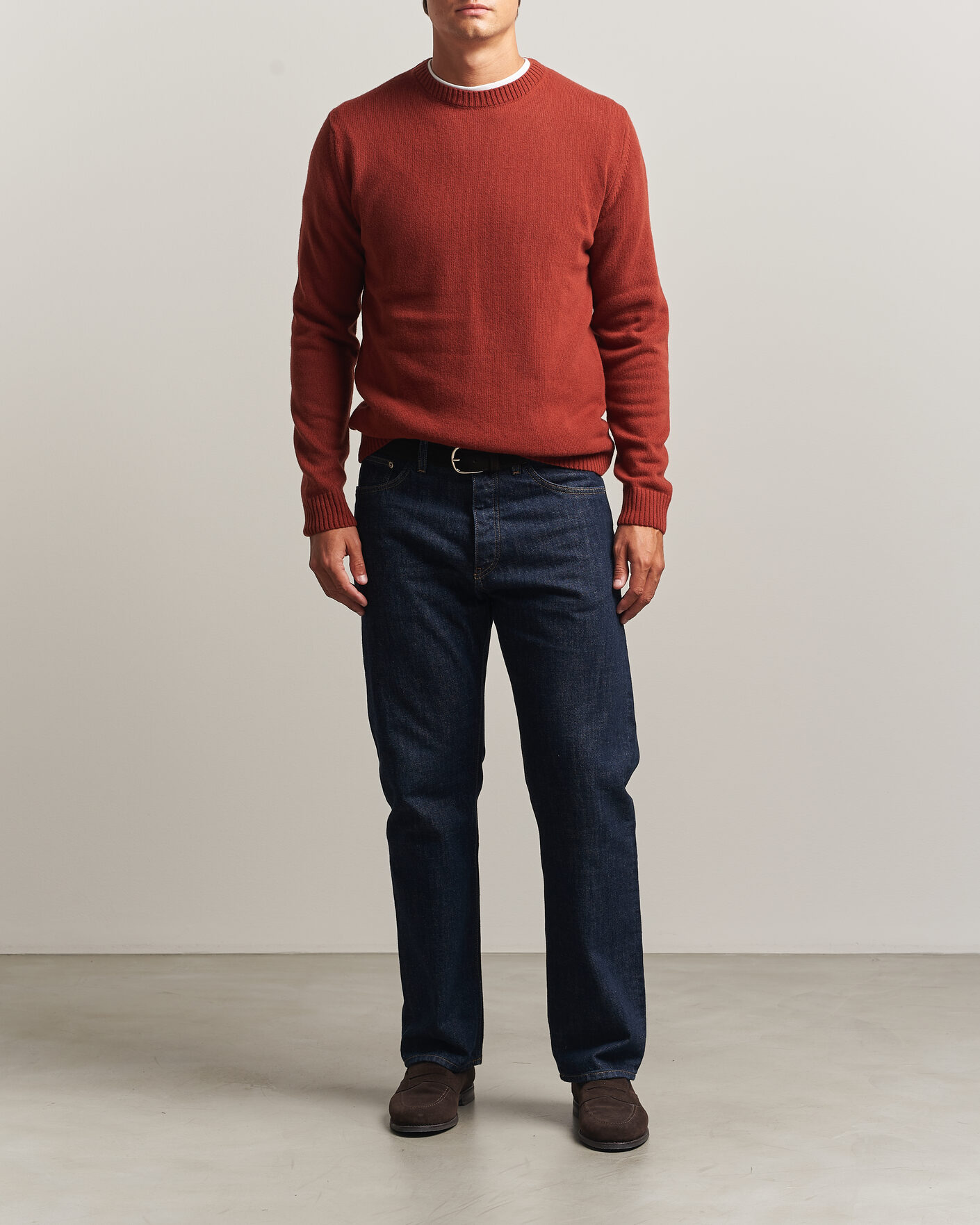 Herren | Pullover | Stenströms | Brushed Merino Crew Neck Burnt Orange