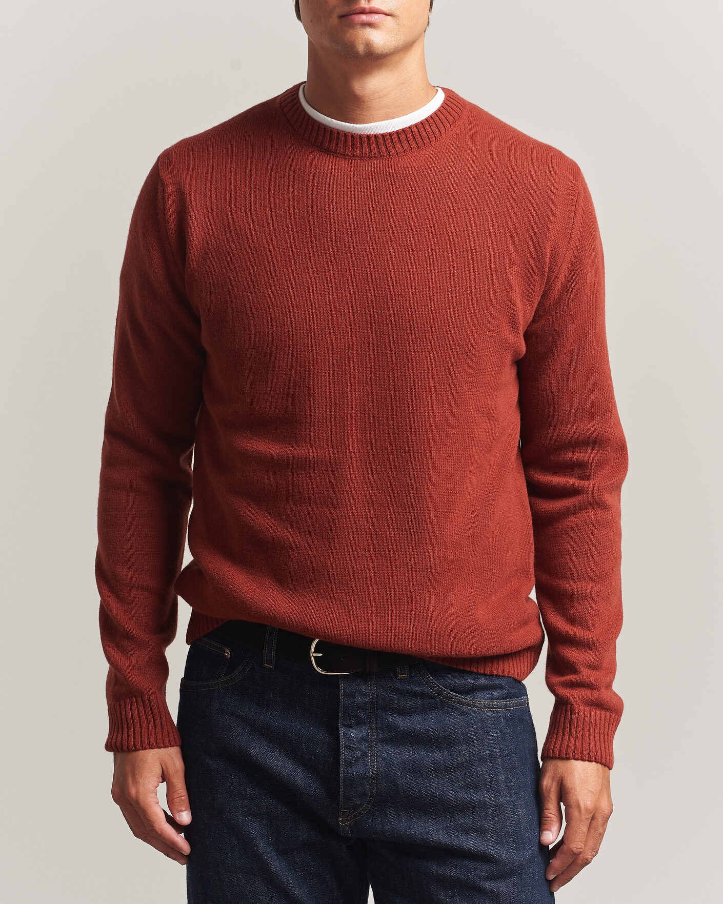 Herren | Pullover | Stenströms | Brushed Merino Crew Neck Burnt Orange