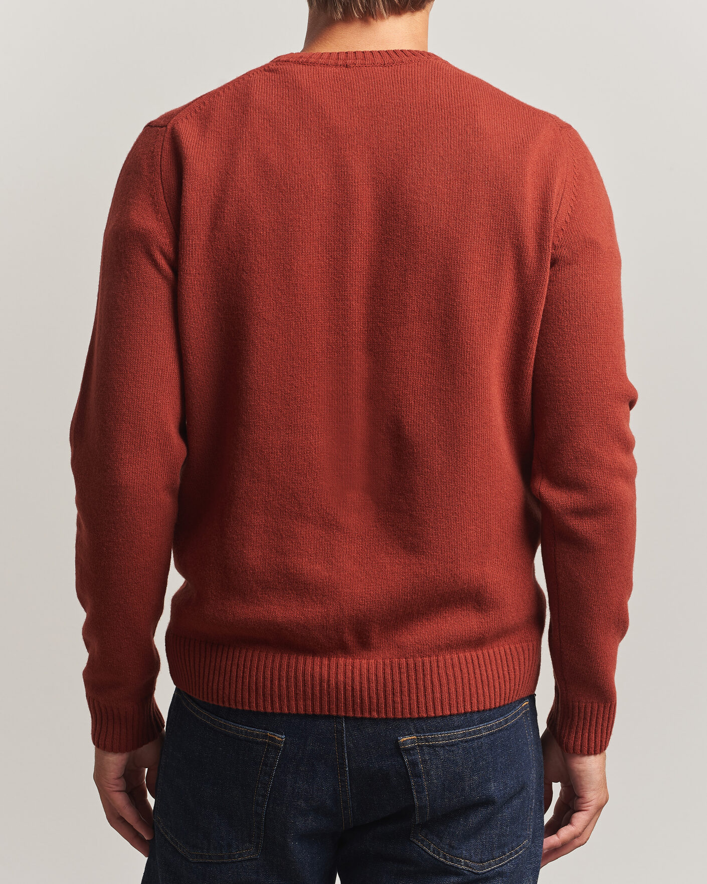 Herren | Pullover | Stenströms | Brushed Merino Crew Neck Burnt Orange