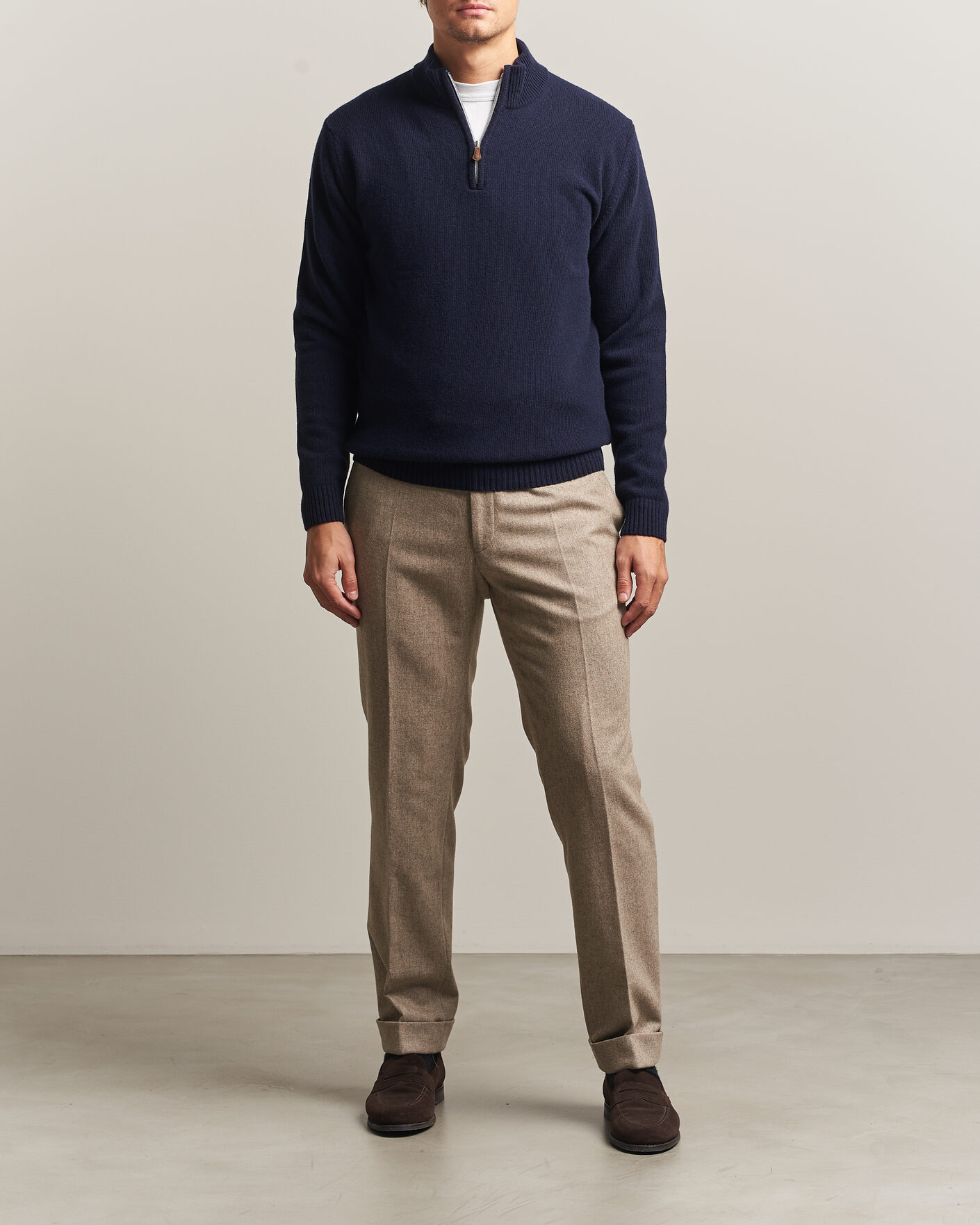 Herren | Pullover | Stenströms | Brushed Merino Half-Zip Navy
