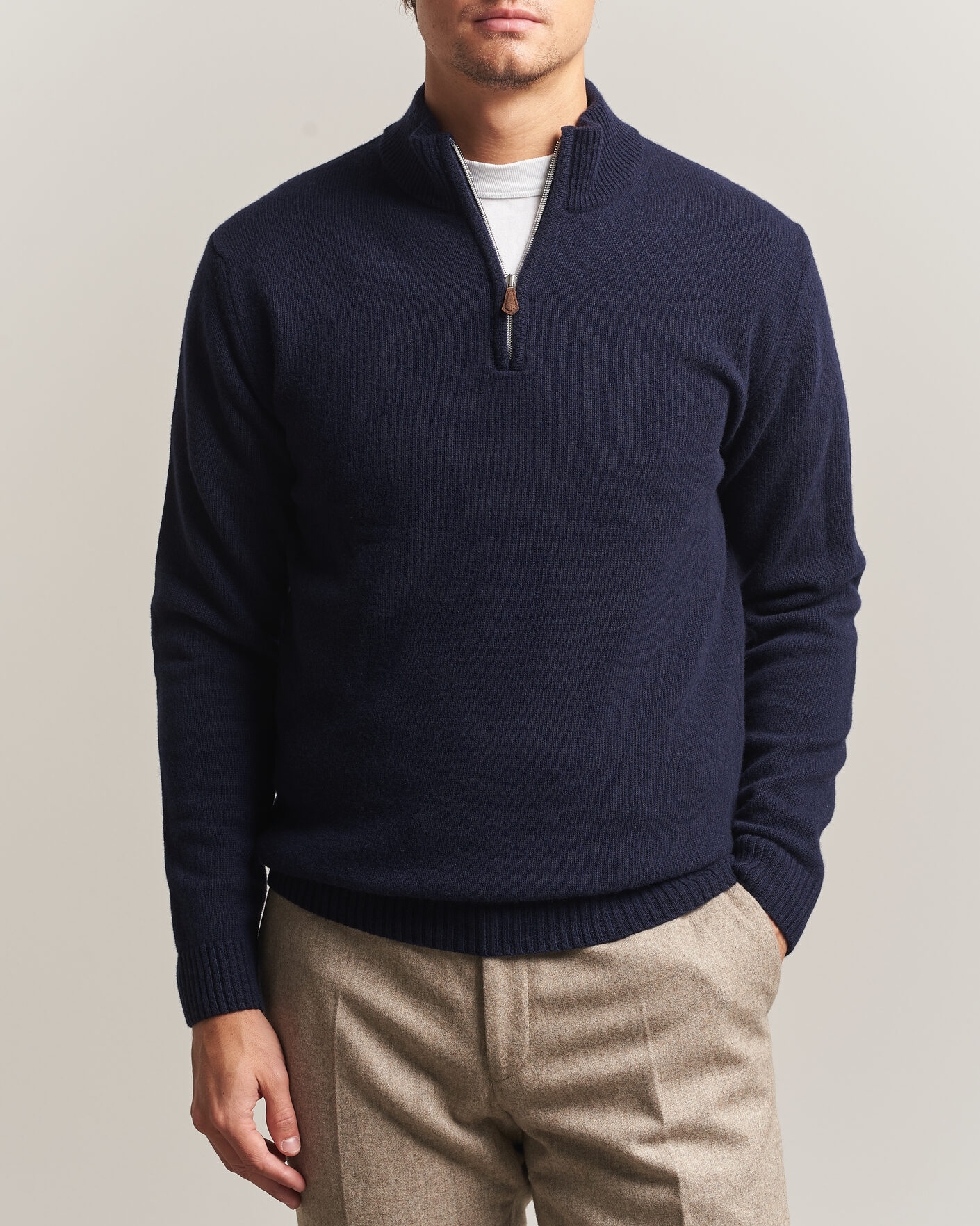 Herren | Pullover | Stenströms | Brushed Merino Half-Zip Navy