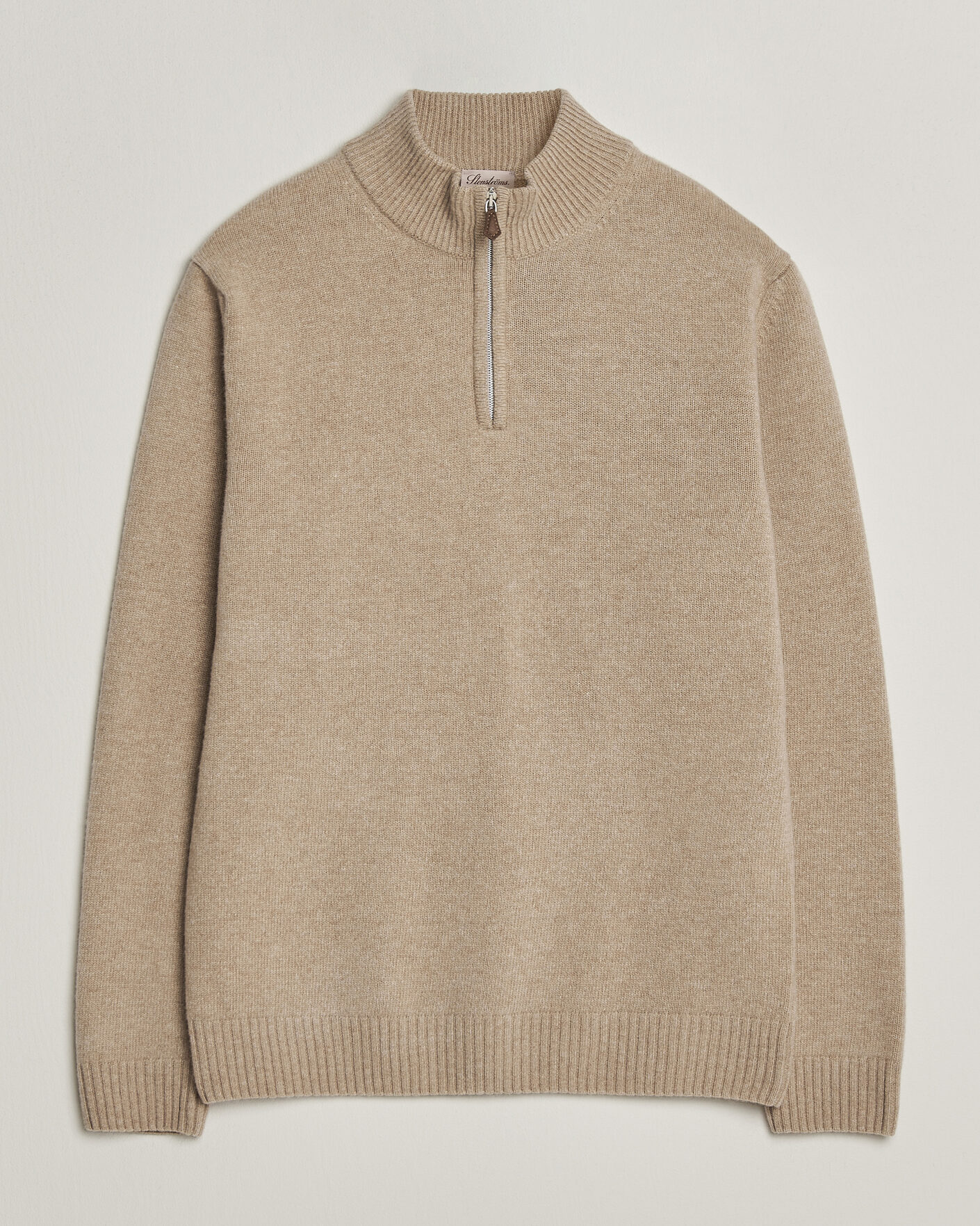 Herren | Pullover | Stenströms | Brushed Merino Half-Zip Beige