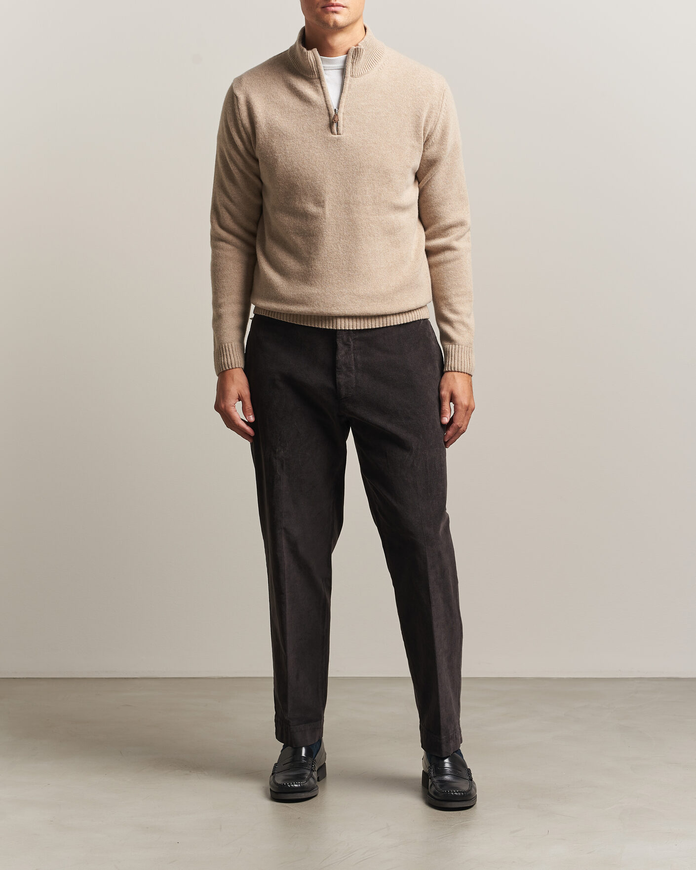 Herren | Pullover | Stenströms | Brushed Merino Half-Zip Beige