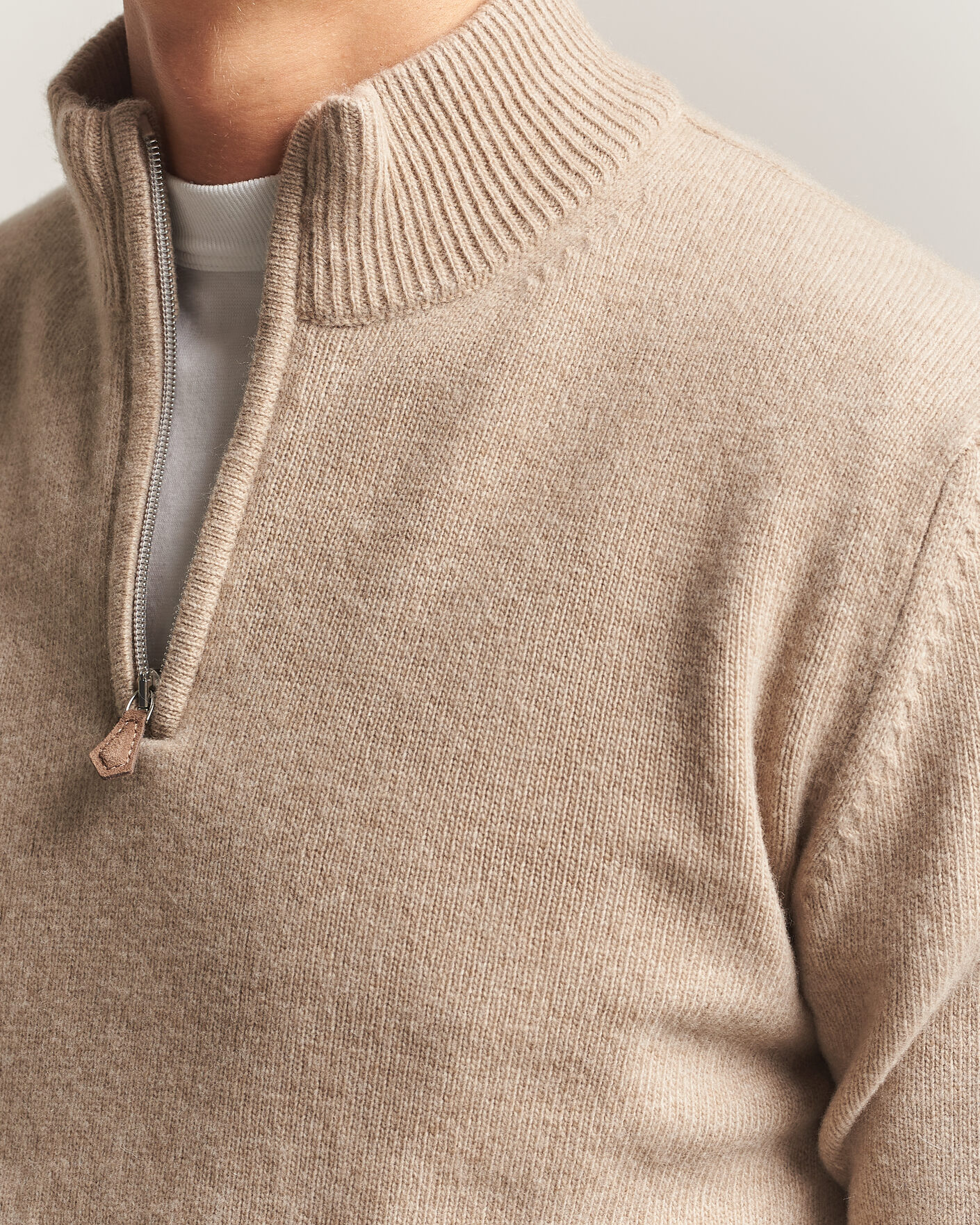 Herren | Pullover | Stenströms | Brushed Merino Half-Zip Beige