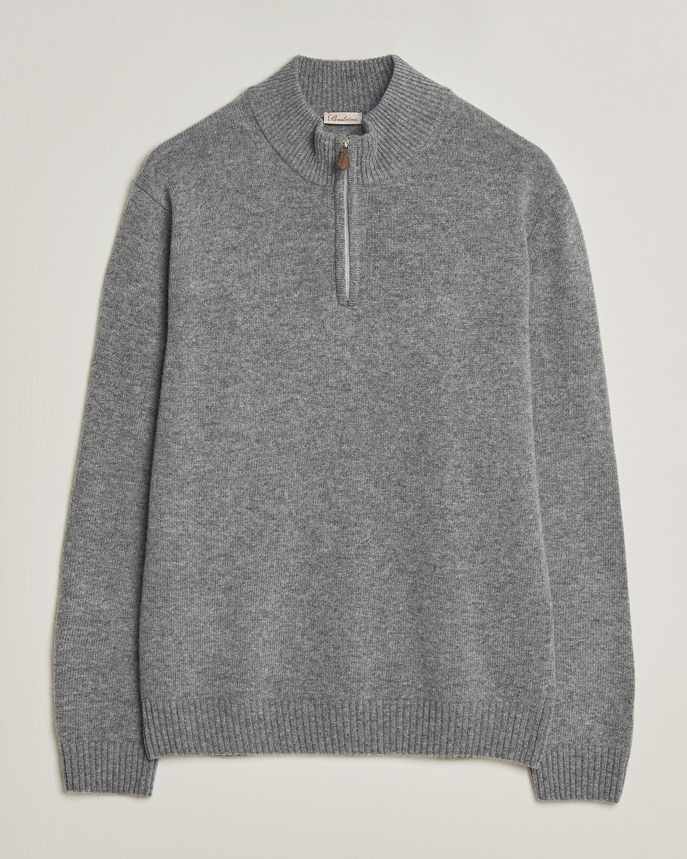 Herren | Pullover | Stenströms | Brushed Merino Half-Zip Grey