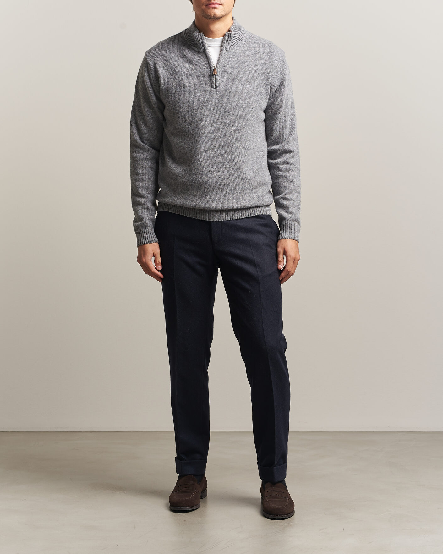 Herren | Pullover | Stenströms | Brushed Merino Half-Zip Grey