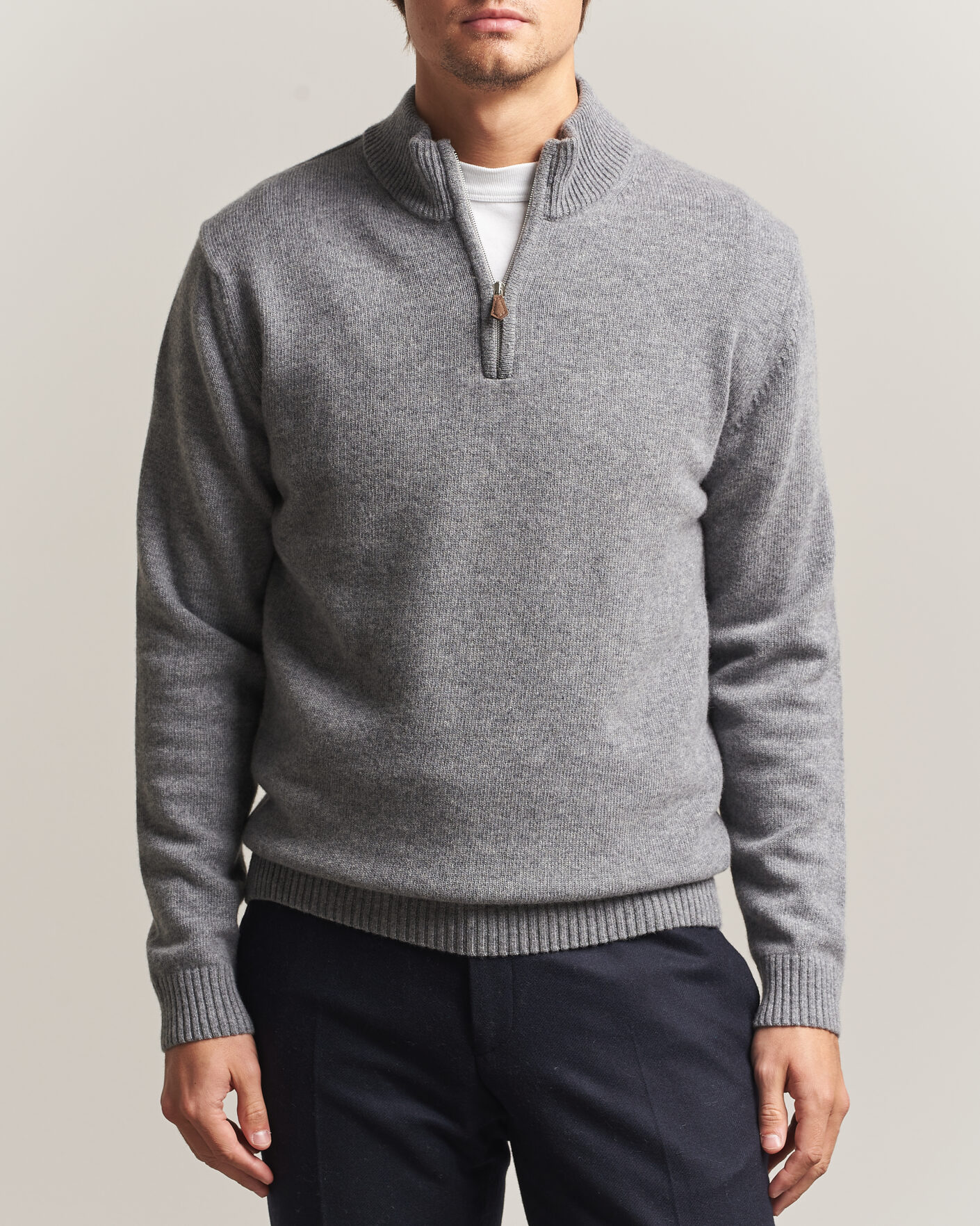 Herren | Pullover | Stenströms | Brushed Merino Half-Zip Grey