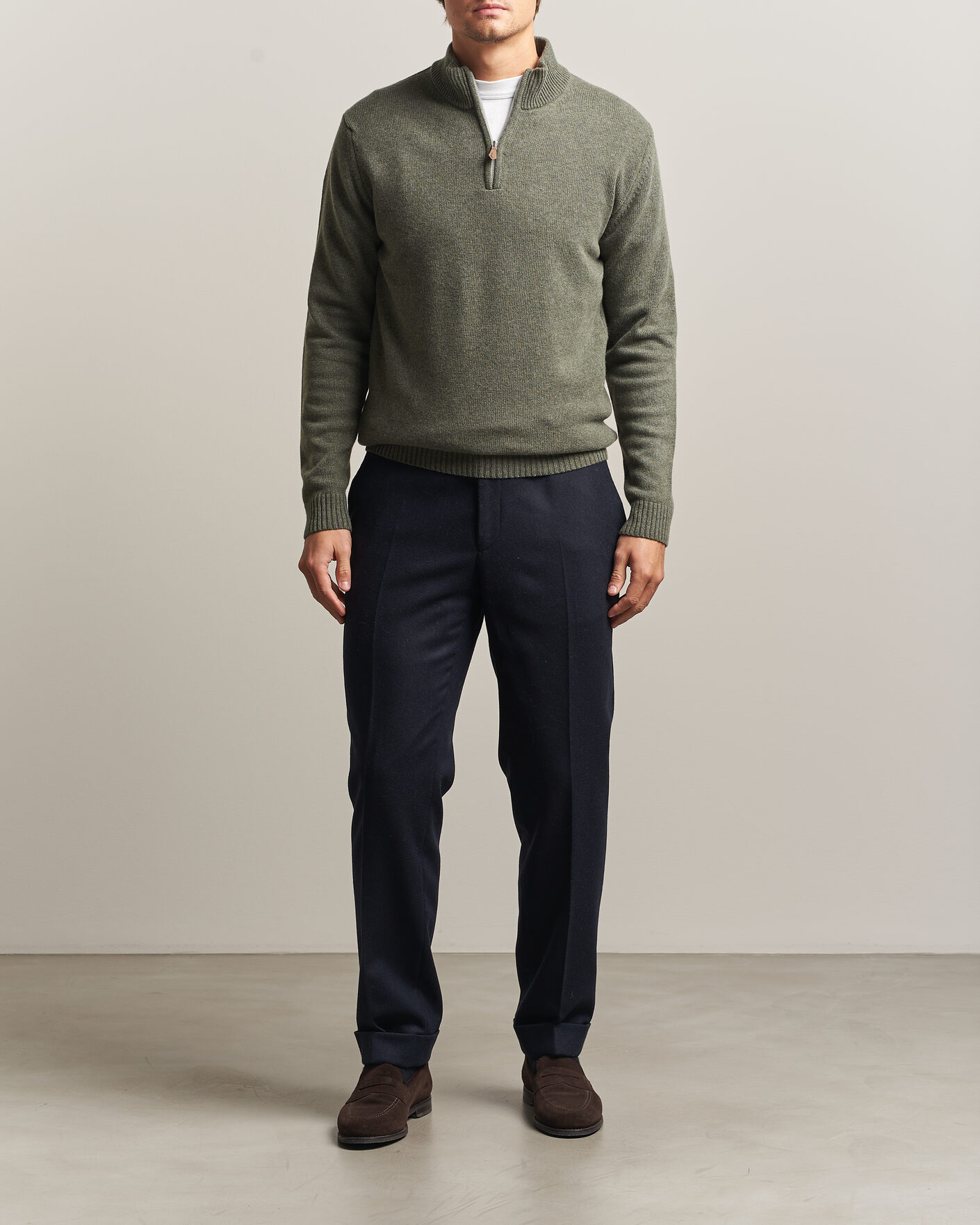 Herren | Pullover | Stenströms | Brushed Merino Half-Zip Green