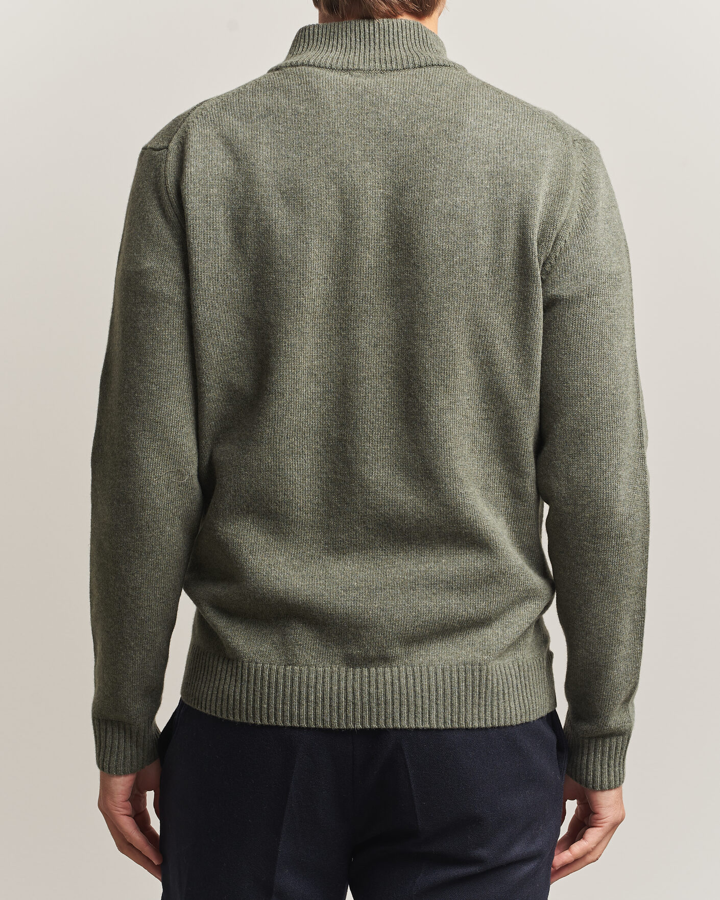 Herren | Pullover | Stenströms | Brushed Merino Half-Zip Green