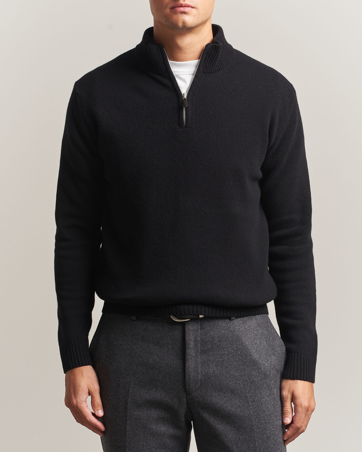 Herren | Pullover | Stenströms | Brushed Merino Half-Zip Black