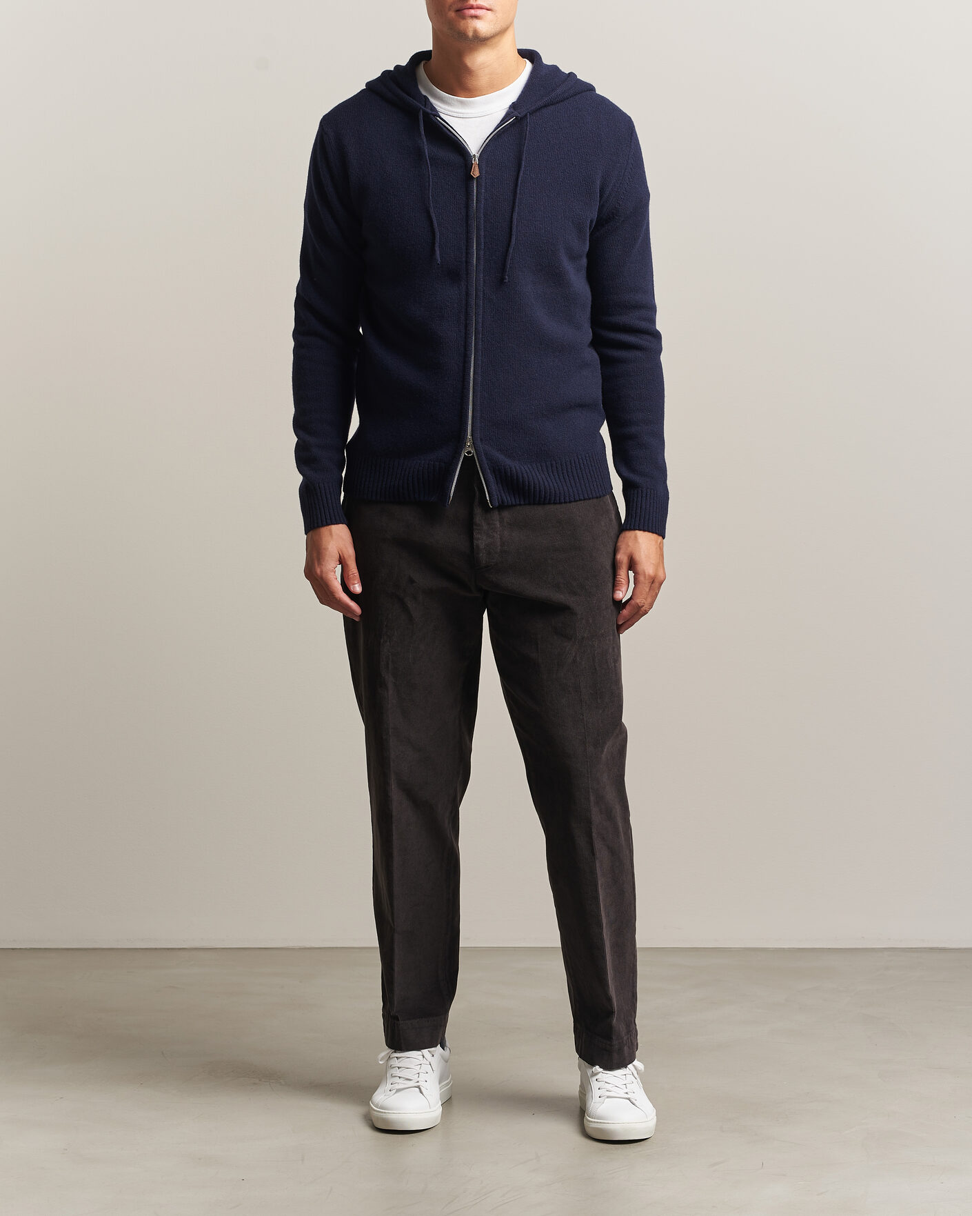 Herren | Pullover | Stenströms | Brushed Merino Full-Zip Hood Navy