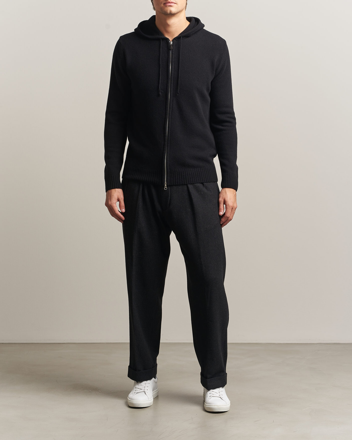 Herren | Pullover | Stenströms | Brushed Merino Full-Zip Hood Black