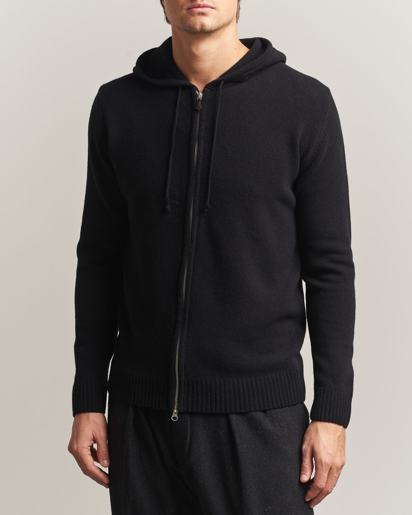 Herren | Pullover | Stenströms | Brushed Merino Full-Zip Hood Black