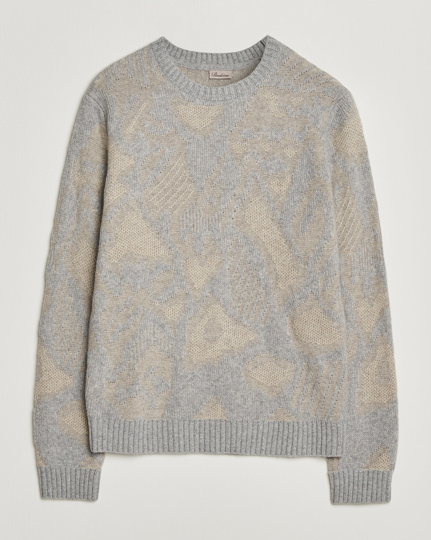 Herren | Pullover | Stenströms | Knitted Jaquard Yak/Merino Sweater Beige Grey