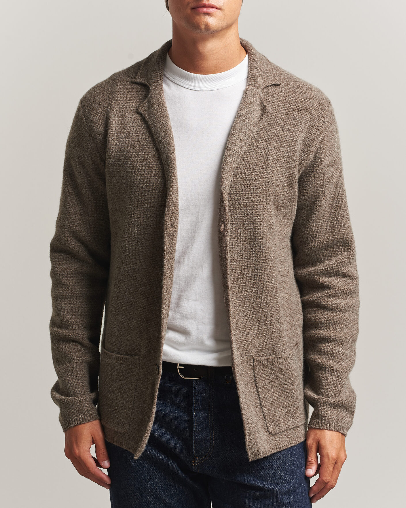 Herren | Pullover | Stenströms | Knitted Yak/Merino Cardigan Blazer Brown